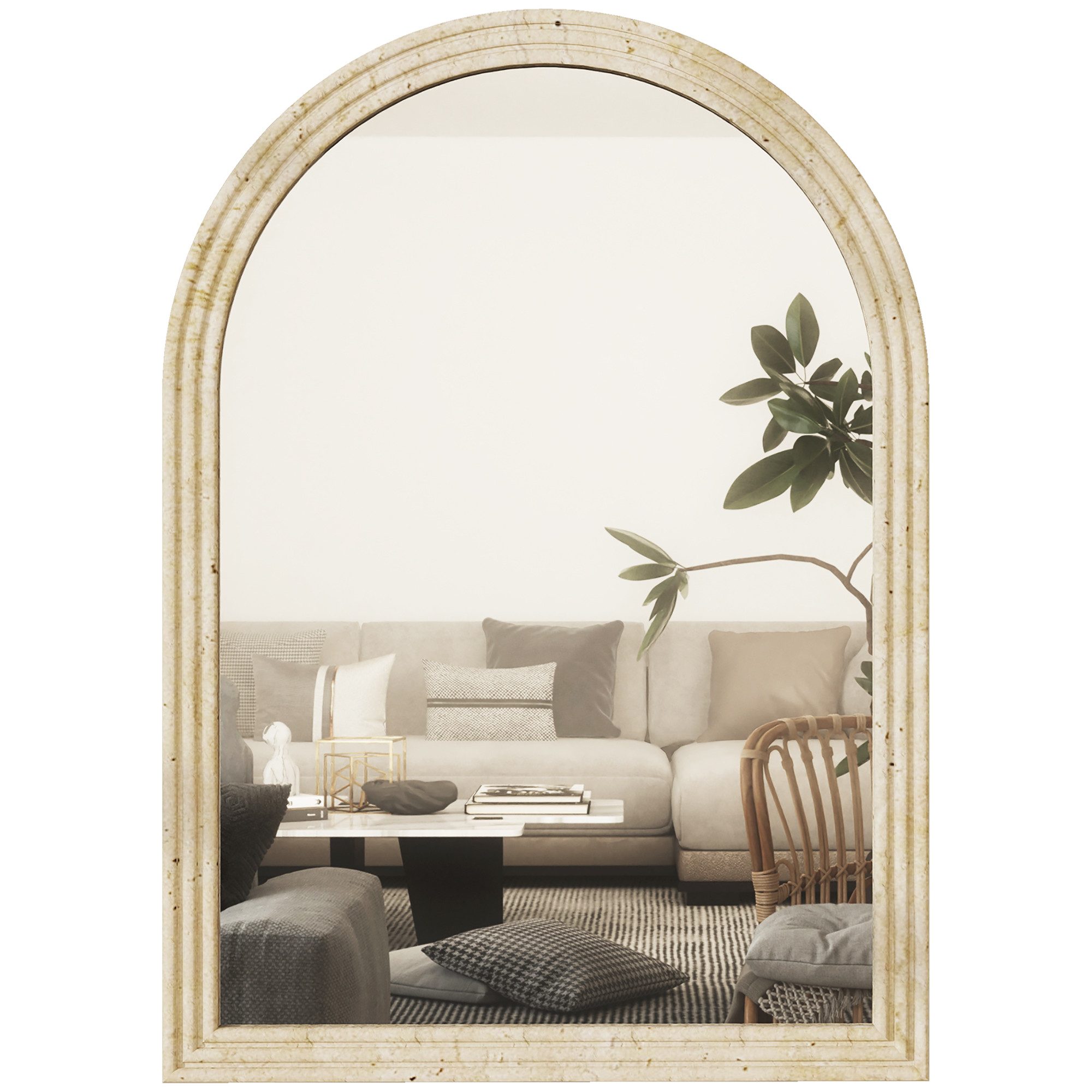 HOMCOM Wandspiegel Badezimmer Spiegel für Schlafzimmer, Wohnzimmer, Flur, Beige (50 x 70 cm Bogenförmig Spiegel, 1-St., Dekorativer Hängespiegel), für Schlafzimmer Badezimmer Wohnzimmer Flur Beige