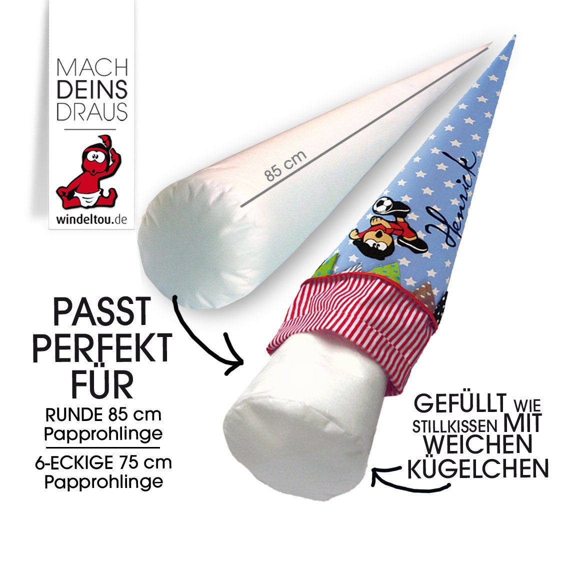 windeltou - MACH DEINS DRAUS Schultüte Schultütenkissen mit EPS-Perlen gefüllt, Kissen gefüllt mit EPS-Perlen