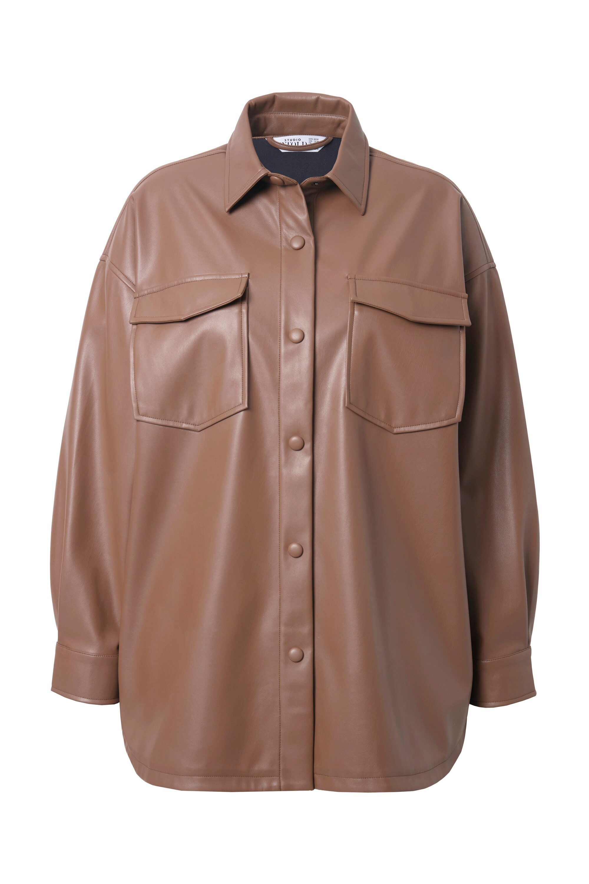 Studio Untold Hemdbluse Lederoptik-Hemd oversized Brusttaschen Langarm günstig online kaufen