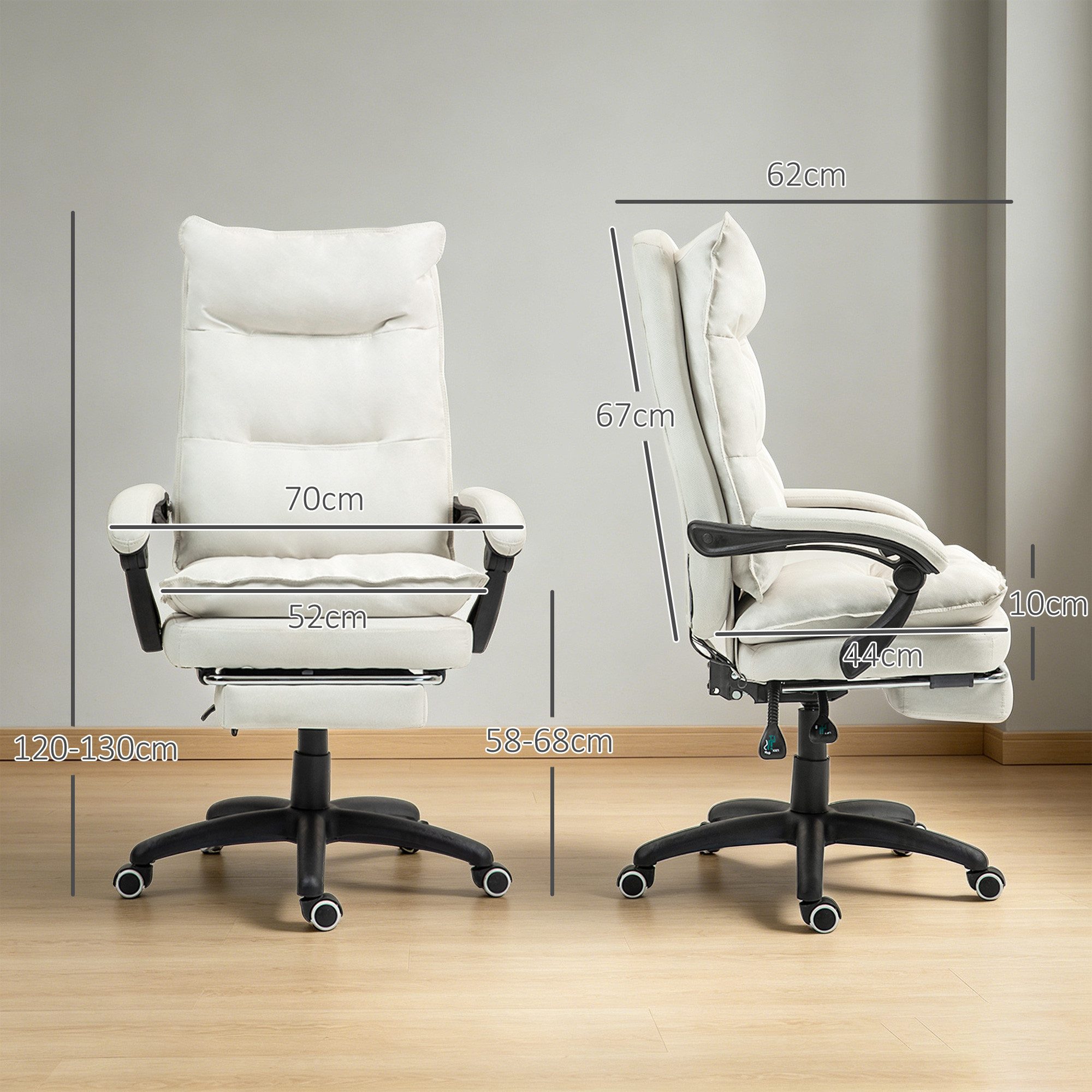Vinsetto Schreibtischstuhl Chefsessel mit Liegefunktion, höhenverstellbarer Computerstuhl (Bürostuhl, 1 St), für Büro, Cremeweiß – Bild 3 von 5