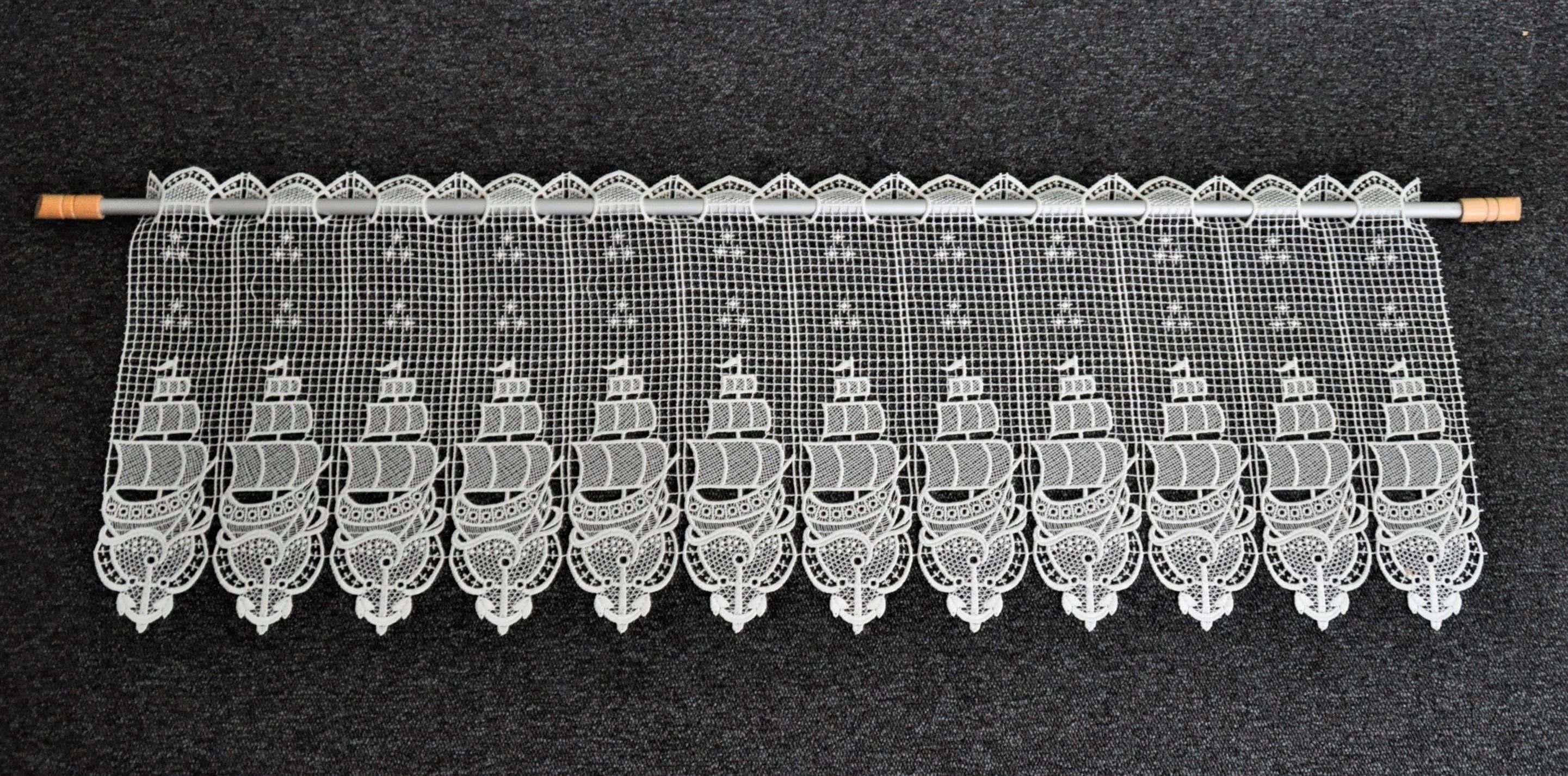 St), Plauen, halbtransparent Segelboot, Stangendurchzug (1 Scheibengardine Stickereien