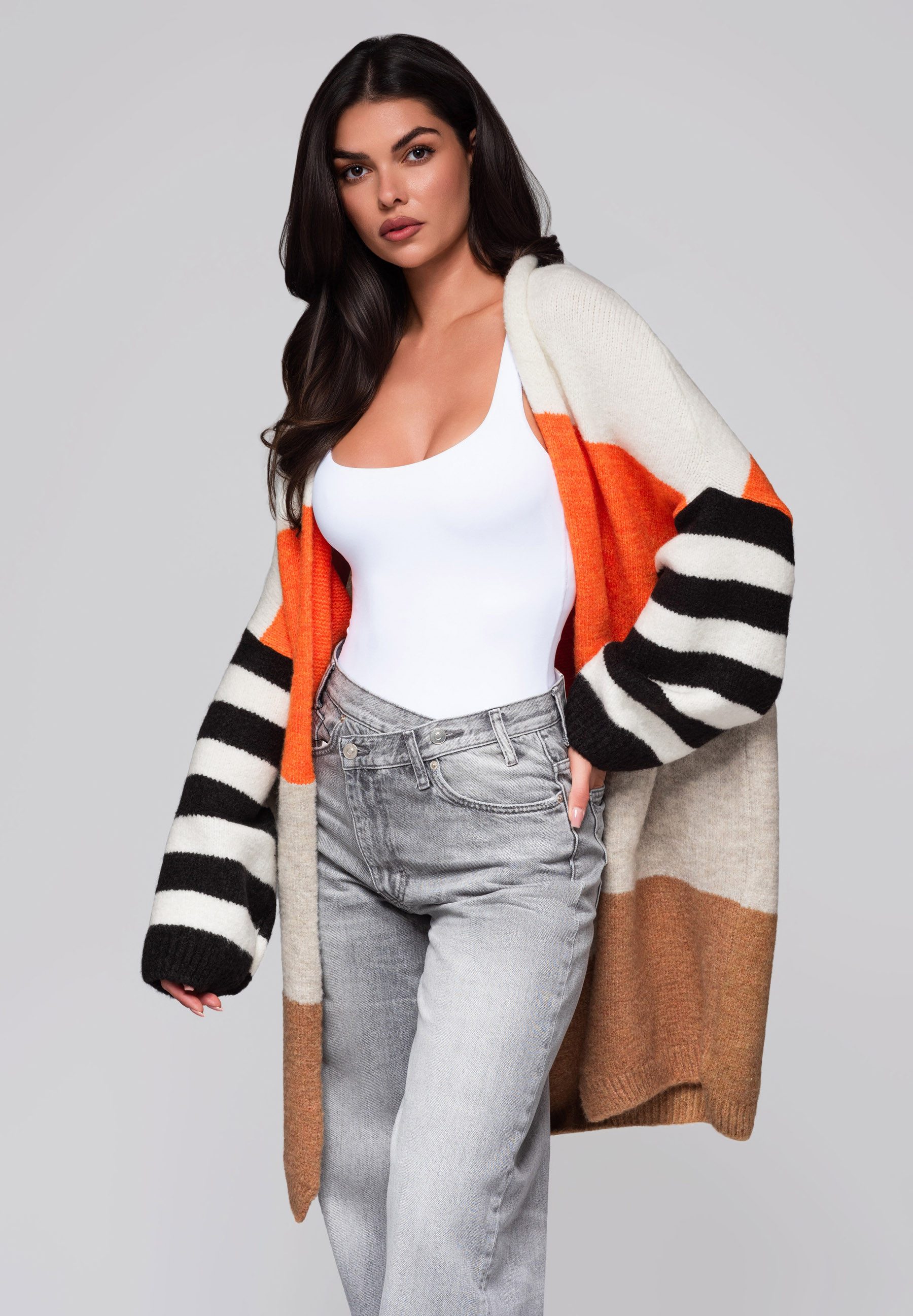 OMBRE Strickpullover Strickjacke im Colourblock-Stil
