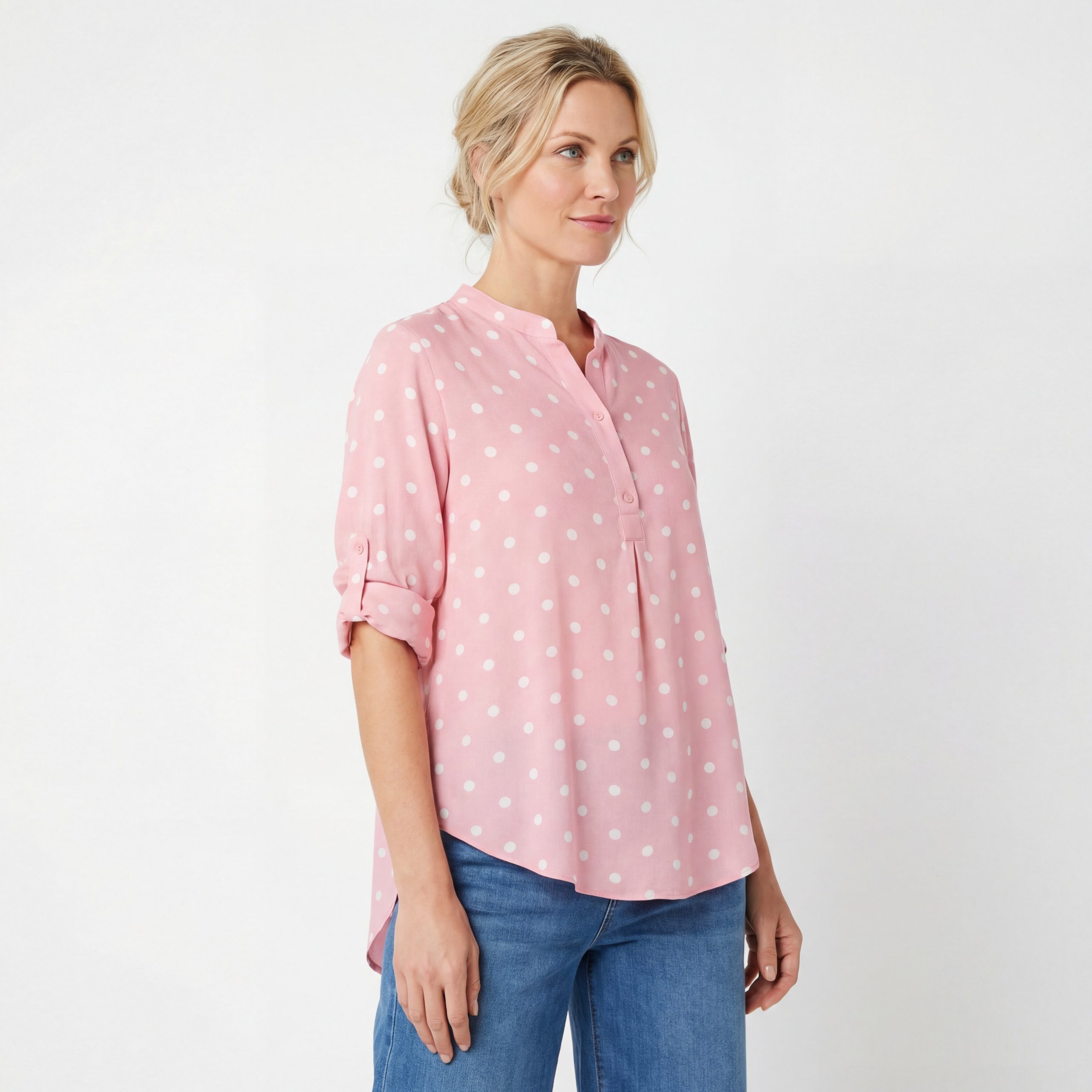 OriginalYou Blusenshirt Damen Langarmbluse mit Punkten One Size 38–42, klassische Bluse mit verstellbaren Ärmeln