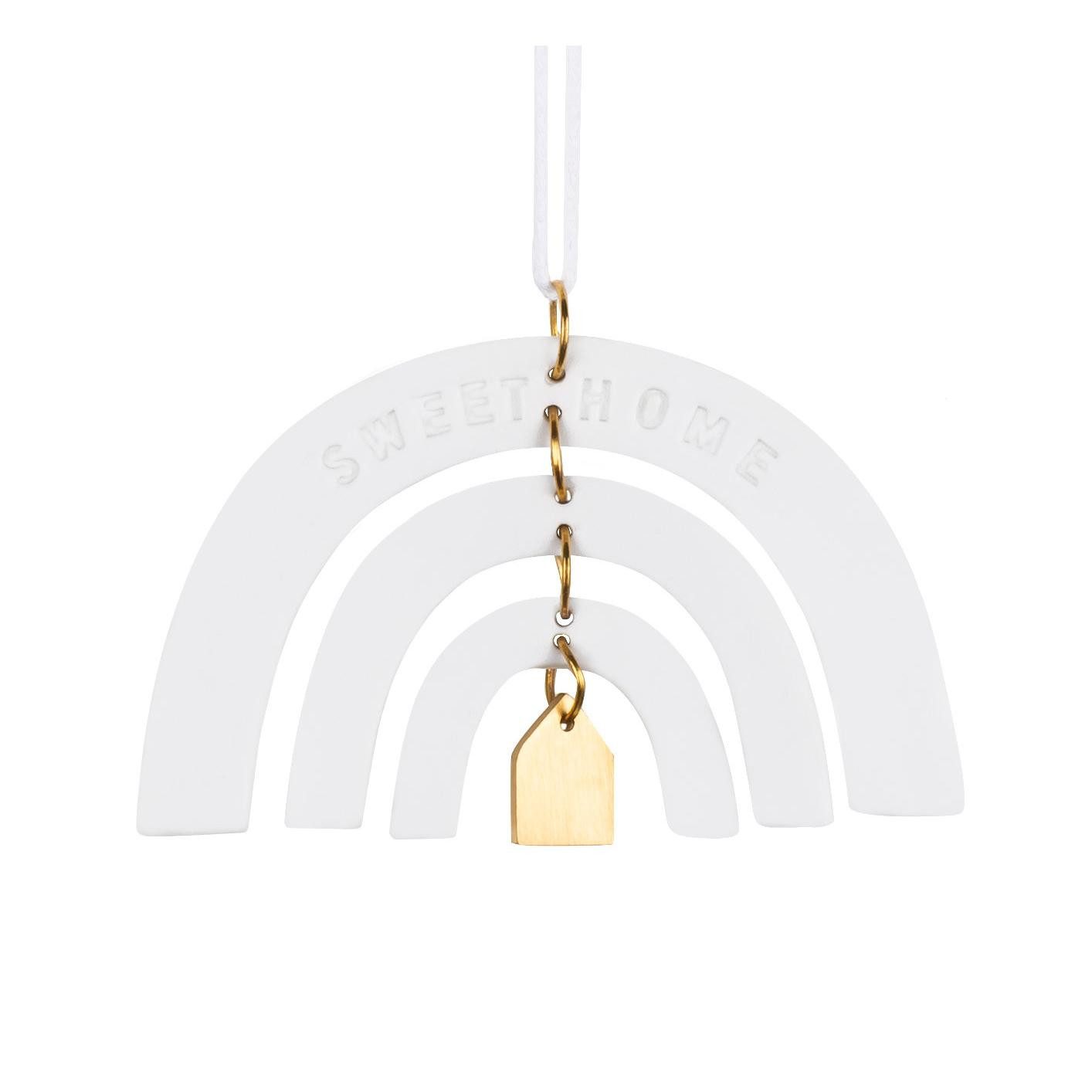 Räder Dekoobjekt Design Hänger Kleiner Regenbogen Haus Sweet Home Weiß-Gold