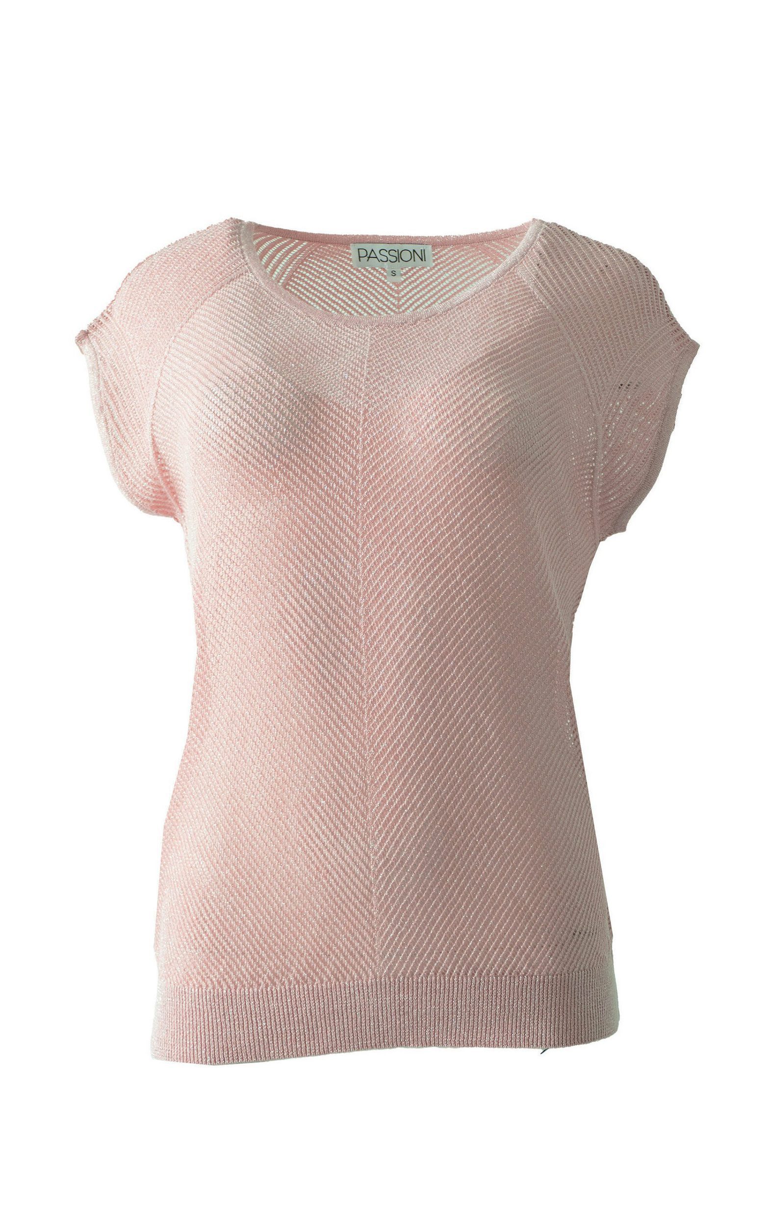Passioni Kurzarmshirt luftiger Strick in rose mit Rundhalsausschnitt – Bild 4 von 5