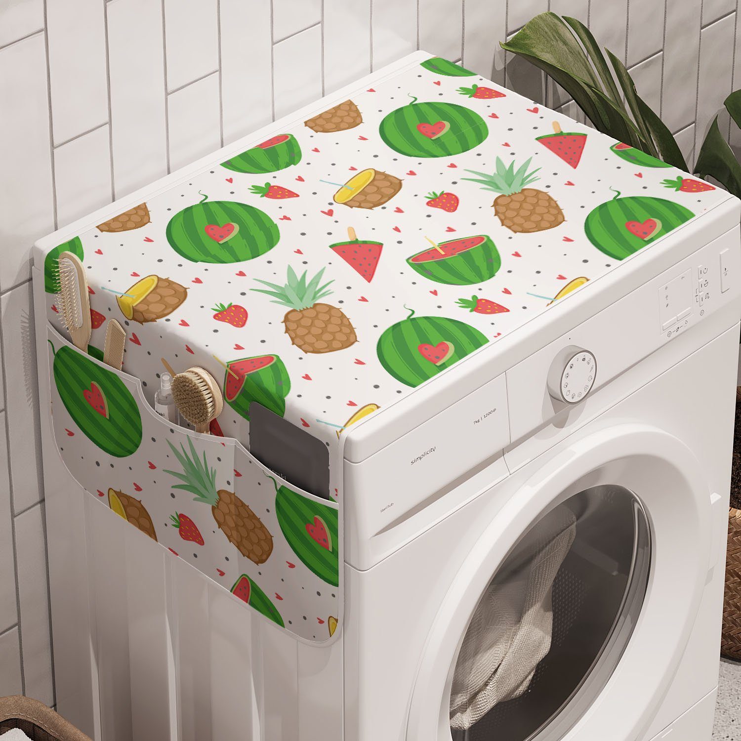 Abakuhaus Badorganizer Anti-Rutsch-Stoffabdeckung für Waschmaschine Tropisch Tupfen Exotische und Früchte Trockner