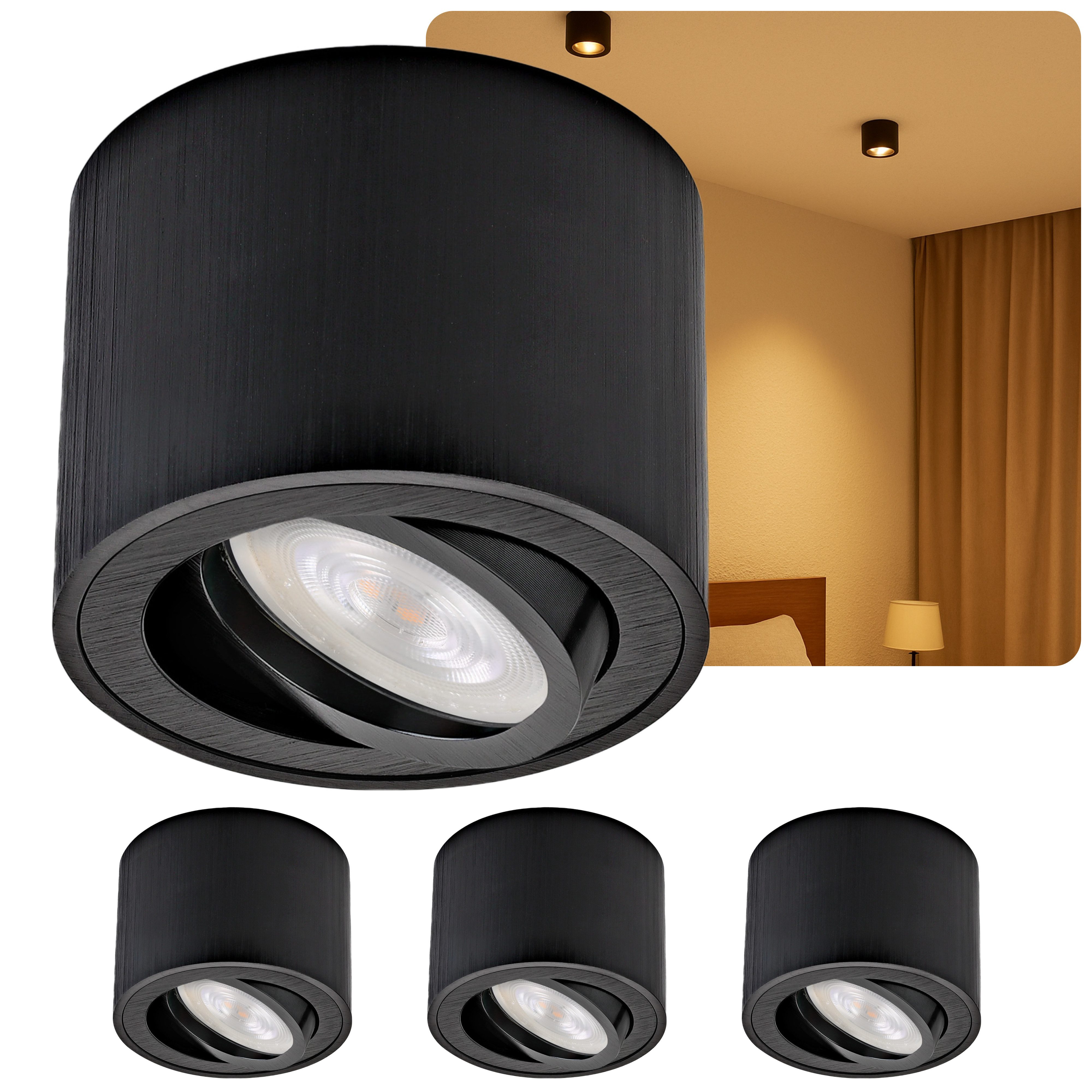 Sweet LED LED Aufbaustrahler 4er Set flache LED Aufbauspots schwarz - rund günstig online kaufen