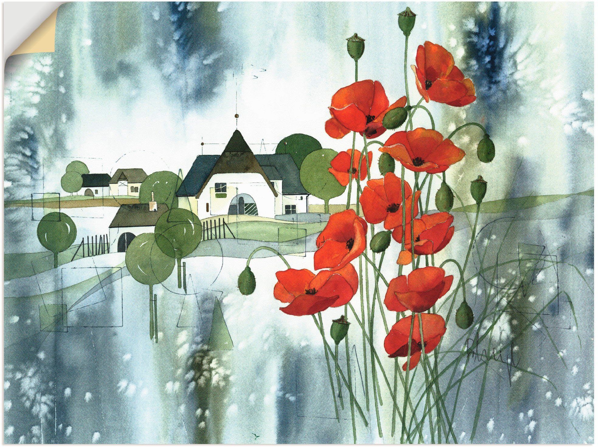 Artland Wandbild Blühender Mohn, Blumen Leinwandbild, in Poster versch. St), Größen (1 als Wandaufkleber oder