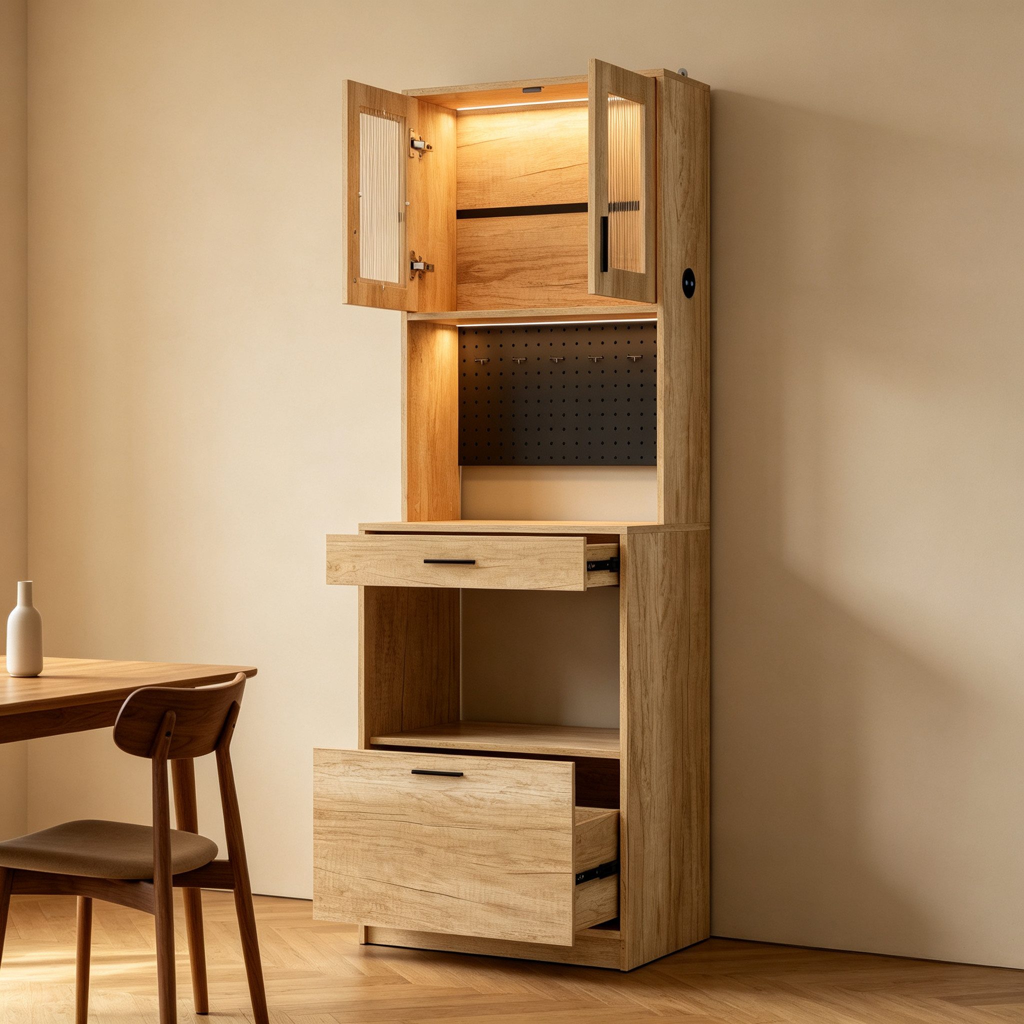 FUFU&GAGA Küchenbuffet 60-160cm Küchenschrank Standschrank, Weiß/Eiche – Bild 4 von 5