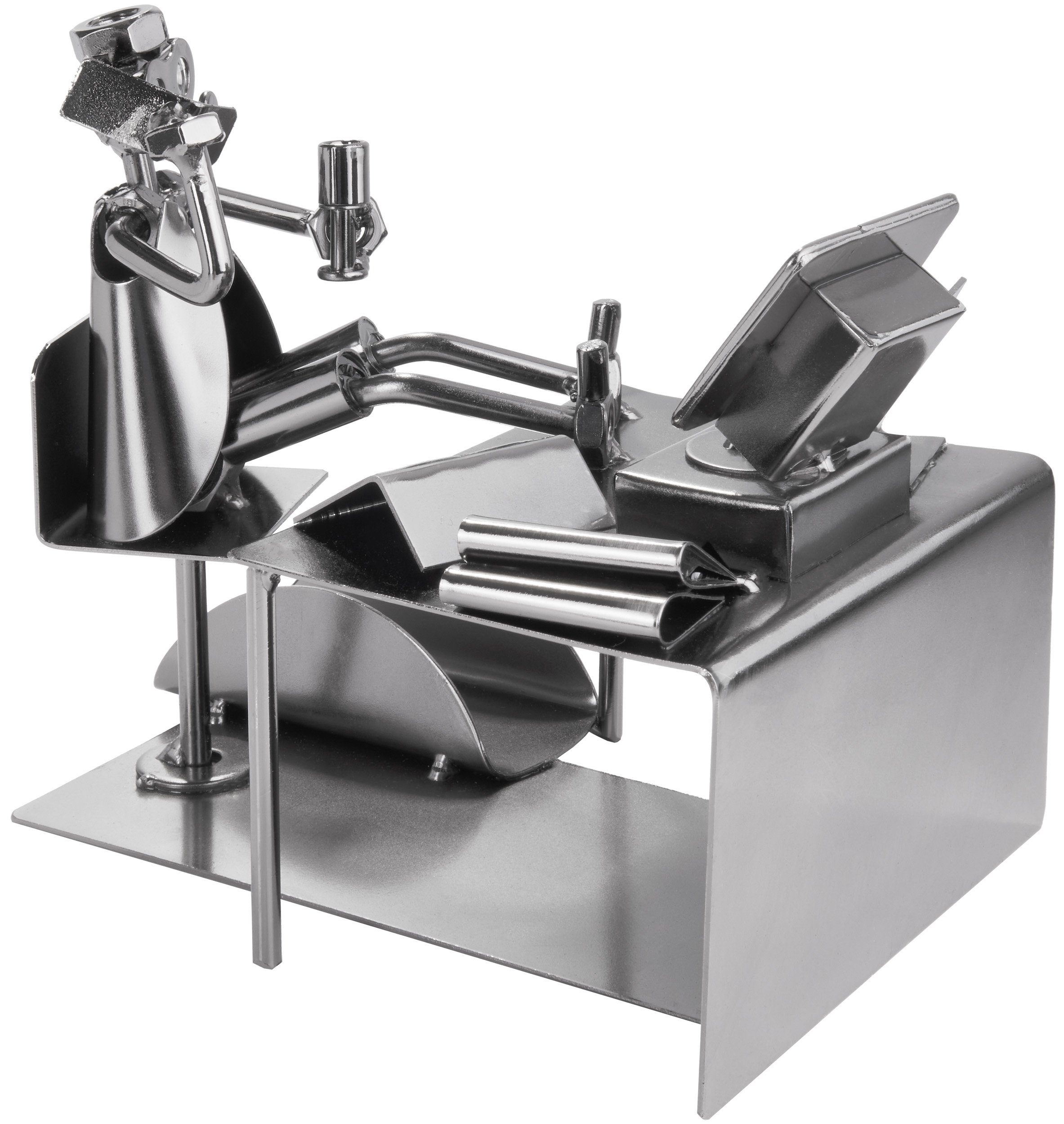 BRUBAKER Dekofigur Schraubenmännchen Büro Arbeiter mit PC (1 St., Metallfigur mit Visitenkartenhalter), kunstvolle Metallskulptur für Kaufleute und Büroangestel – Bild 3 von 5
