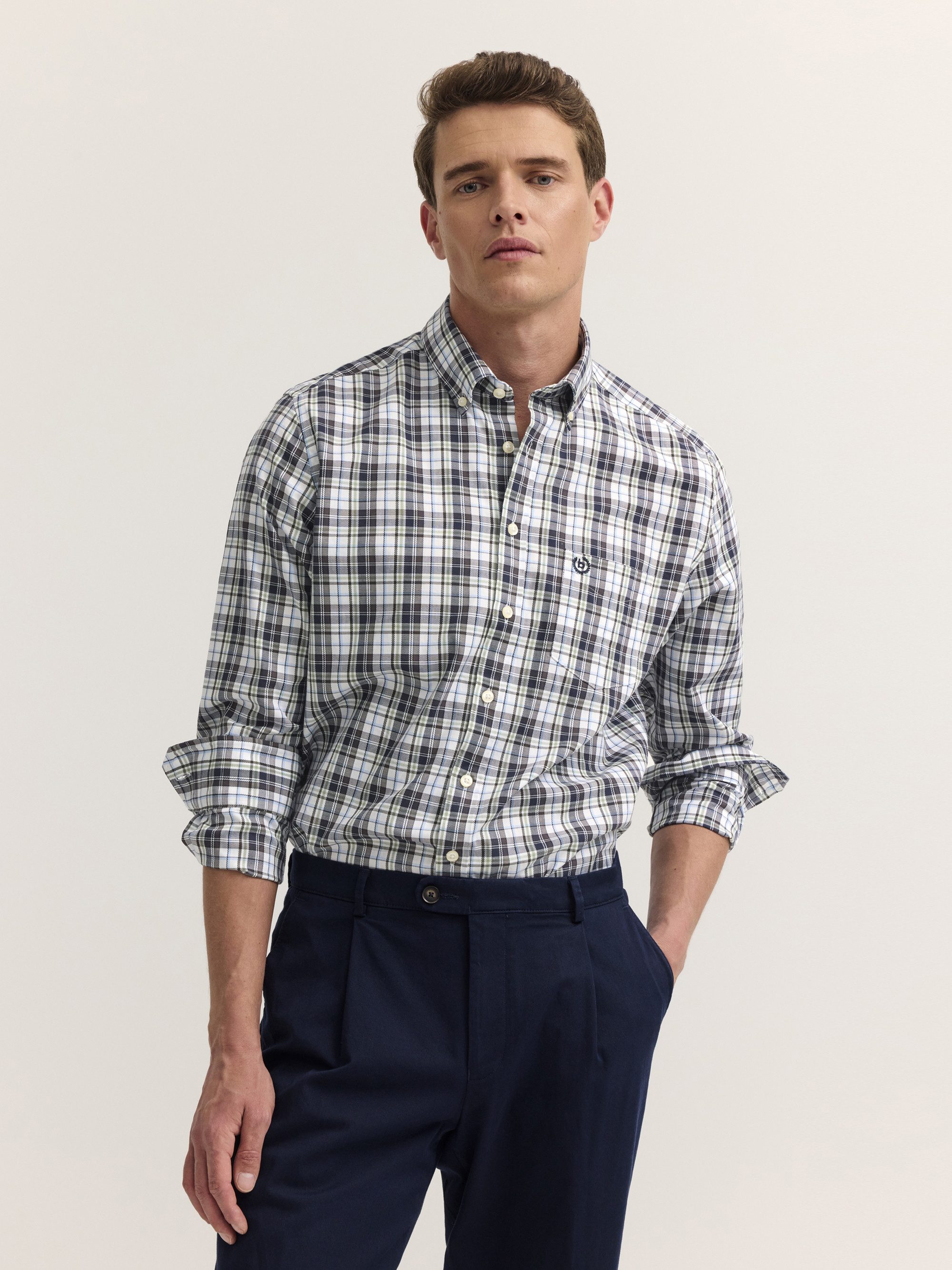 bugatti Langarmhemd Modern Fit Modern Fit Baumwolle Karo Button-Down