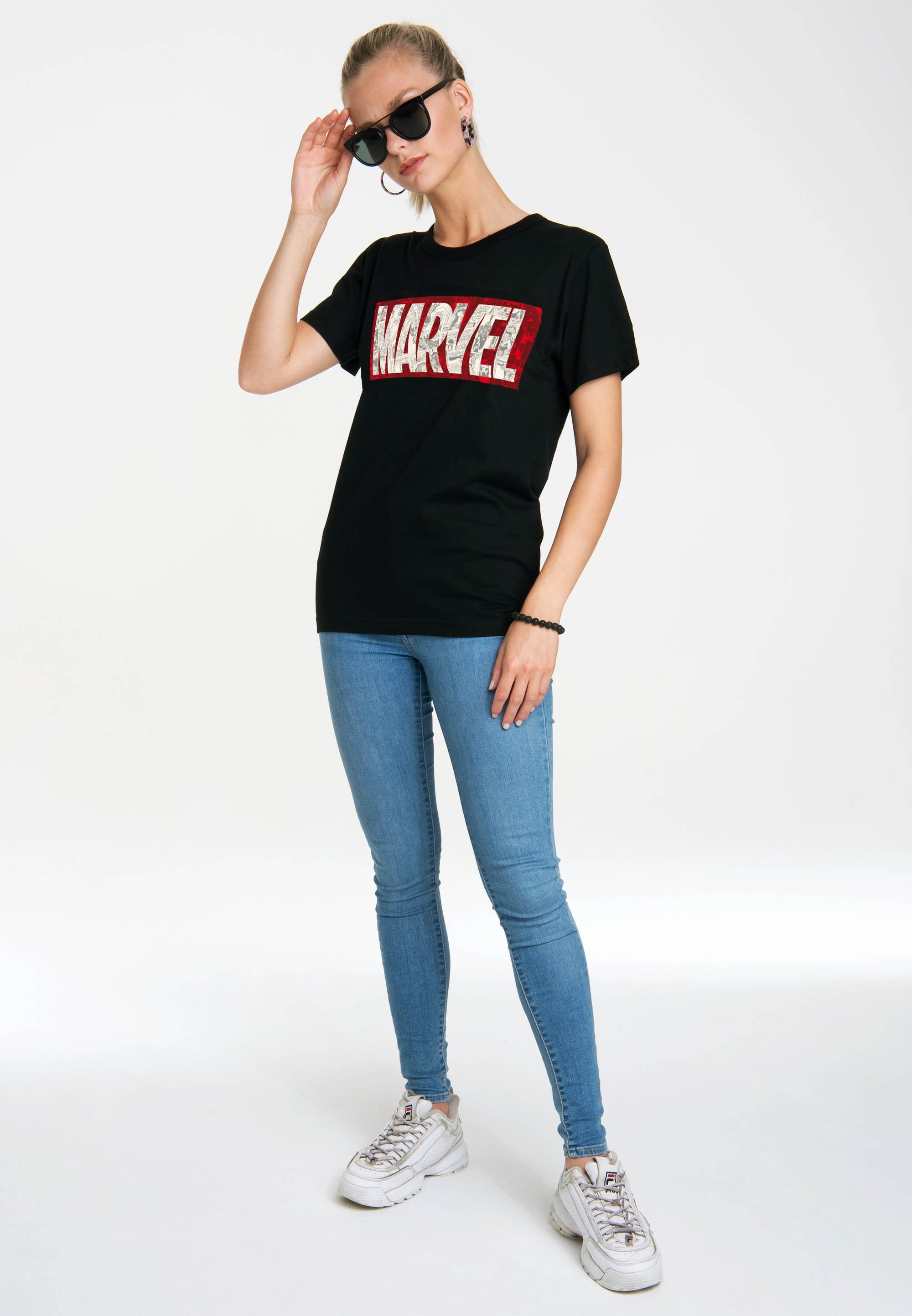 LOGOSHIRT T-Shirt Marvel Comic Block Logo mit coolem Print
