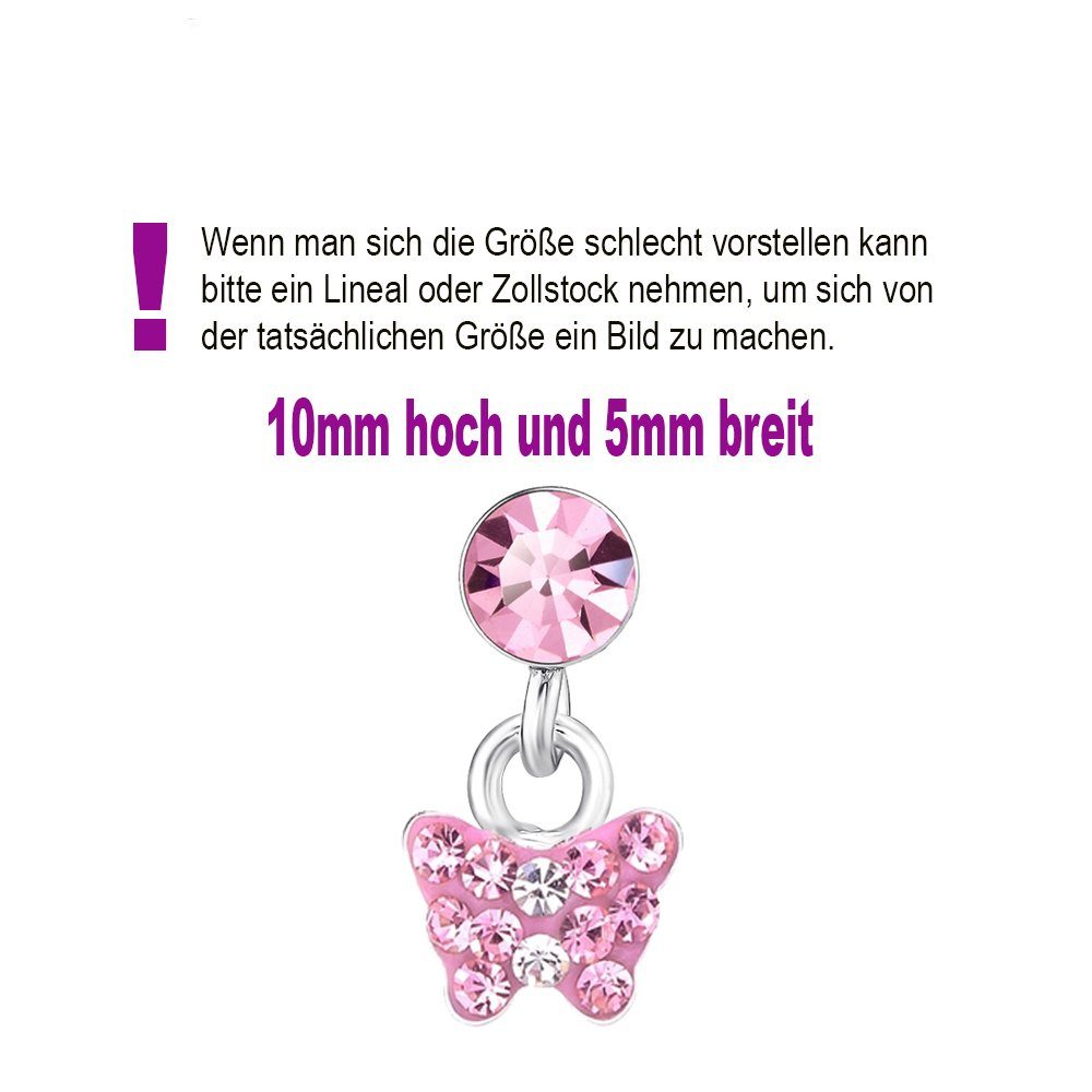 Limana Paar Ohrhänger Kinder Mädchen Ohrringe 925 Silber rosa hängende Schmetterling, Kinderohrringe für jeden Tag Geschenkidee