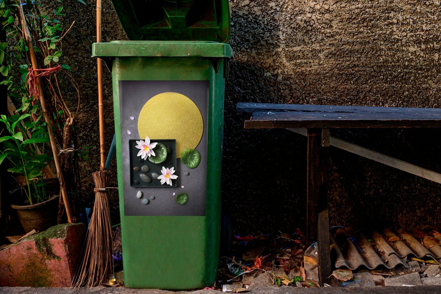Zen-Garten (1 Mülleimer-aufkleber, Wandsticker Flachgelegter Abfalbehälter Container, Sticker, Mülltonne, St), MuchoWow