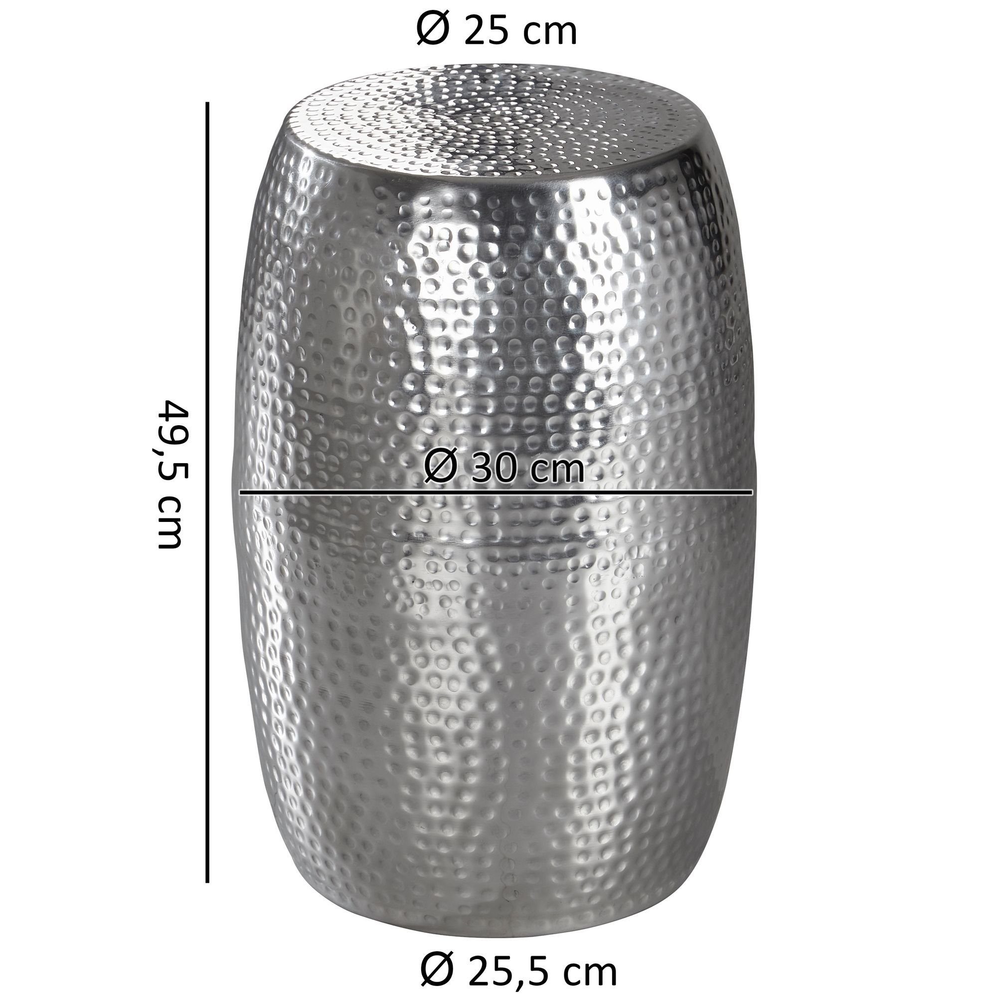 SuVa12230_1 Aluminium Silber Sofatisch | Rund), (30x49,5x30 Hammerschlag Silber Beistelltisch Orientalisch Wohnzimmertisch, cm FINEBUY Kleiner Silber