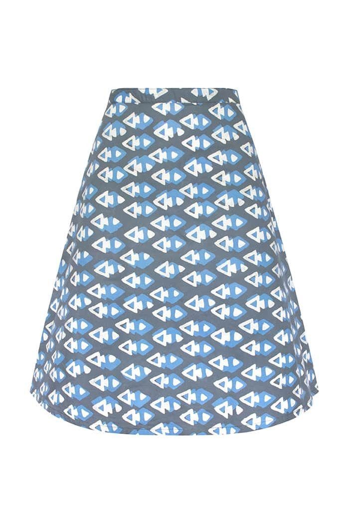 Global Mamas A-Linien-Rock Volta Medallion Charcoal Handgebatikt in Ghana · Unikat · Fair Trade zertifiziert (WFTO)