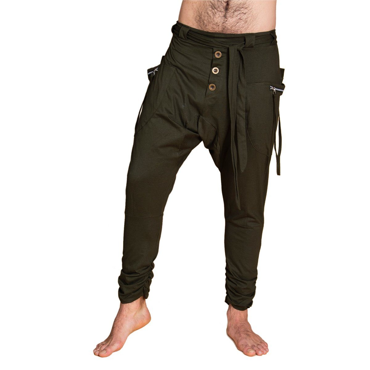 Pants für Damen Ch01 Freizeithose Baumwoll-Jersey-Stoff festem Unisex Wellnesshose und bequeme modische aus Baggy Herren PANASIAM Haremshose Grün