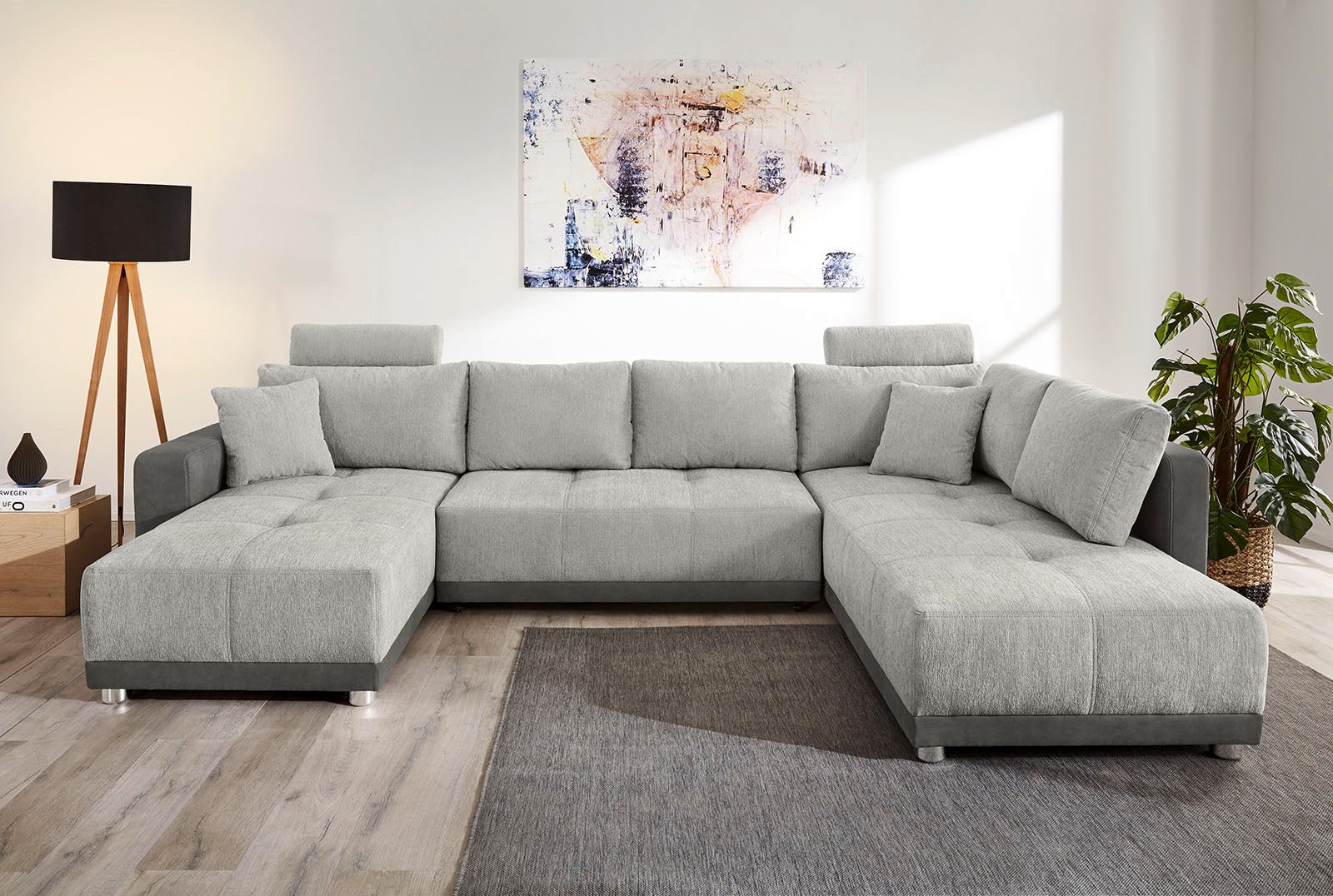 Jockenhöfer Gruppe Wohnlandschaft Orlando U-Form, B: 337 cm, mit Bettfunktion, Bettkasten, 2 Kopfstützen & 2 Zierkissen, Federkern