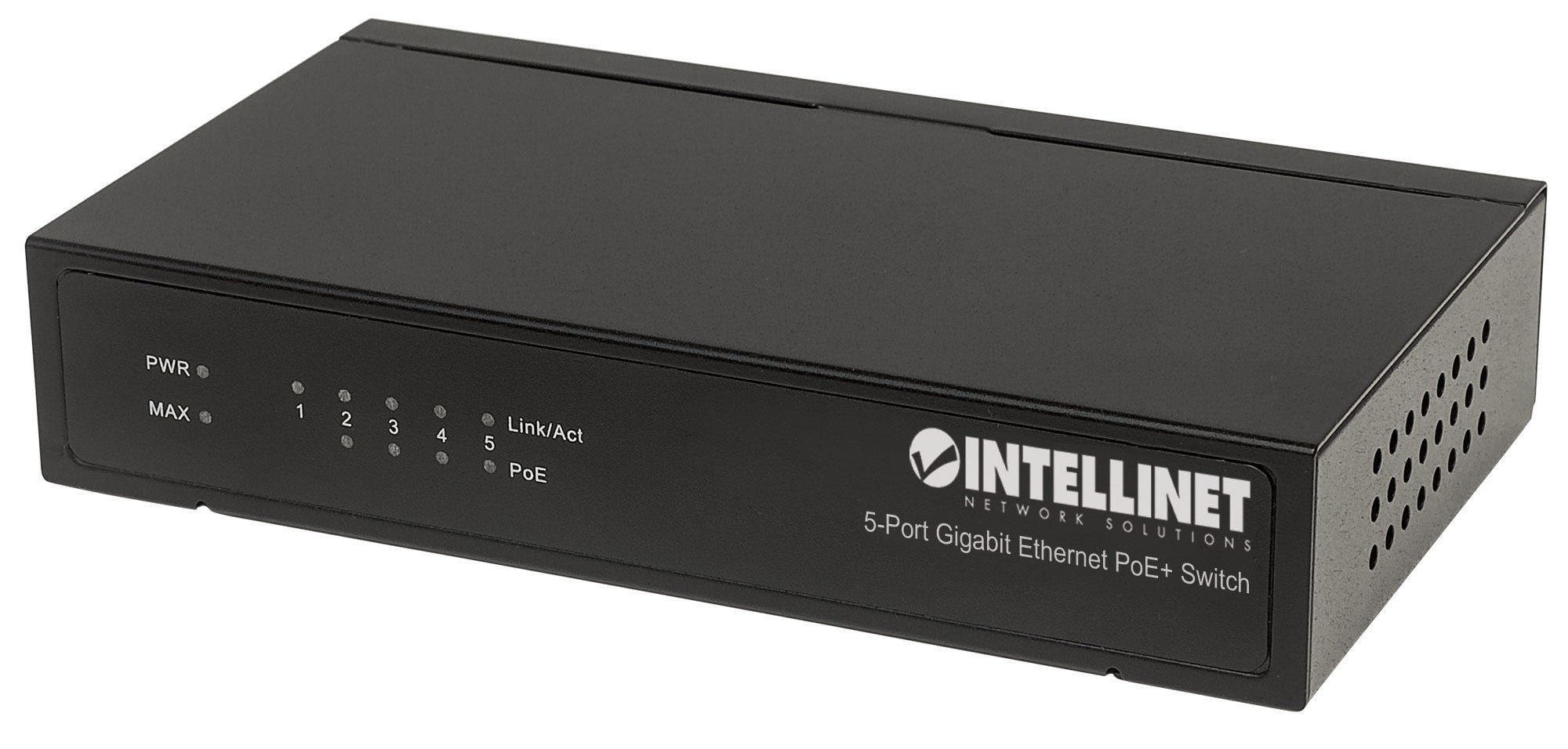 Intellinet 5-Port Gigabit Ethernet PoE+ Switch, 4 x PSE Ports, IEEE 802.3at/af Po Netzwerk-Switch