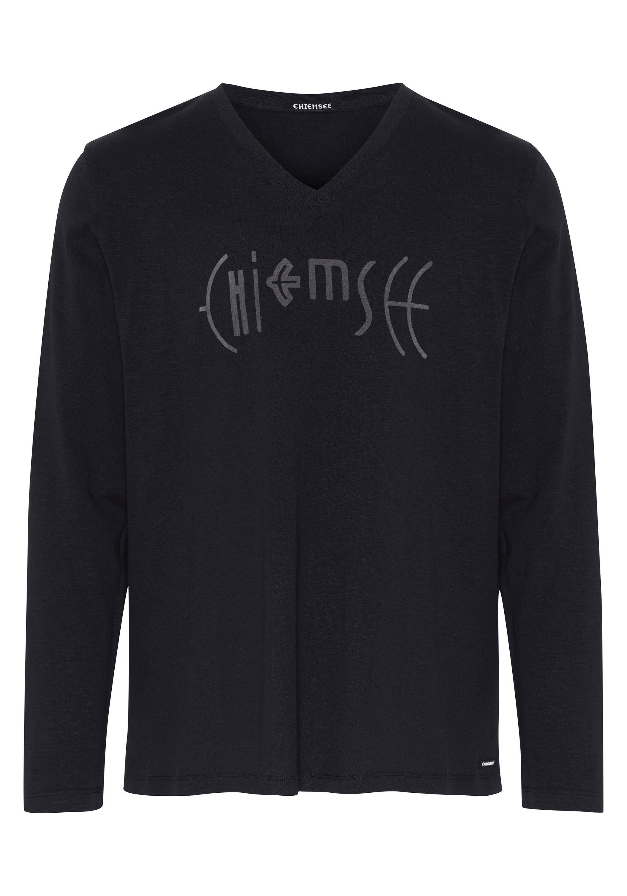 Chiemsee Longsleeve Langarmshirt mit Label-Schriftzug und V-Ausschnitt