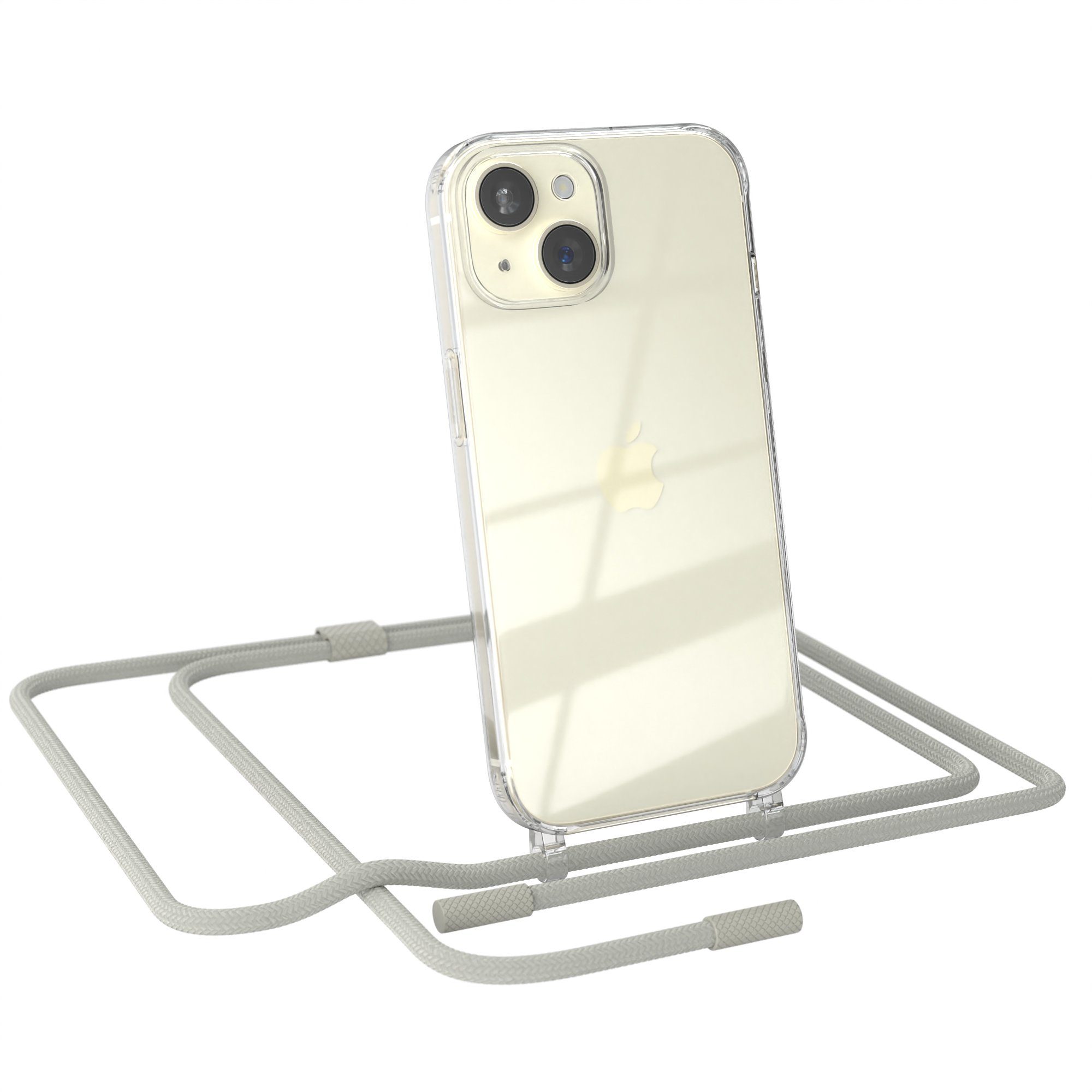 EAZY CASE Handykette Silikon Kette Unifarbe für Apple iPhone 15 6,1 Zoll, Schutzhülle zum Umhängen Hülle mit Umhängeband Kettenhülle Grau Taupe