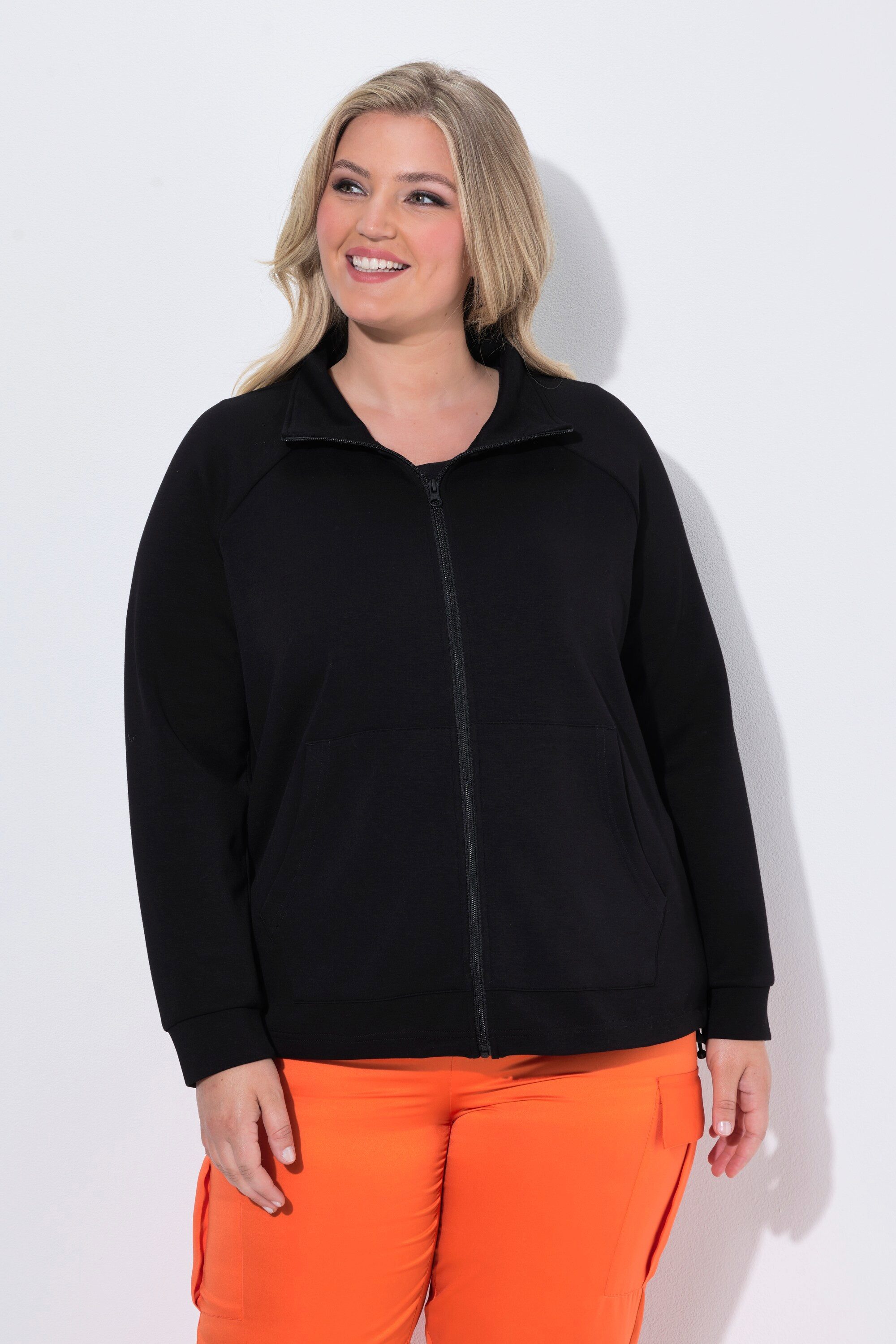 MIAMODA Sweatjacke Sweatjacke Boxy Fit Stehkragen Tunnelzug am Saum
