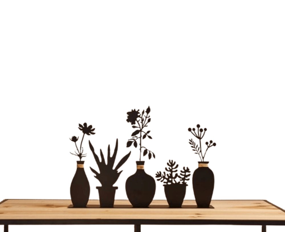 Home-trends24.de Dekofigur Deko Board Vasen Metall Silhouette schwarz Blume günstig online kaufen