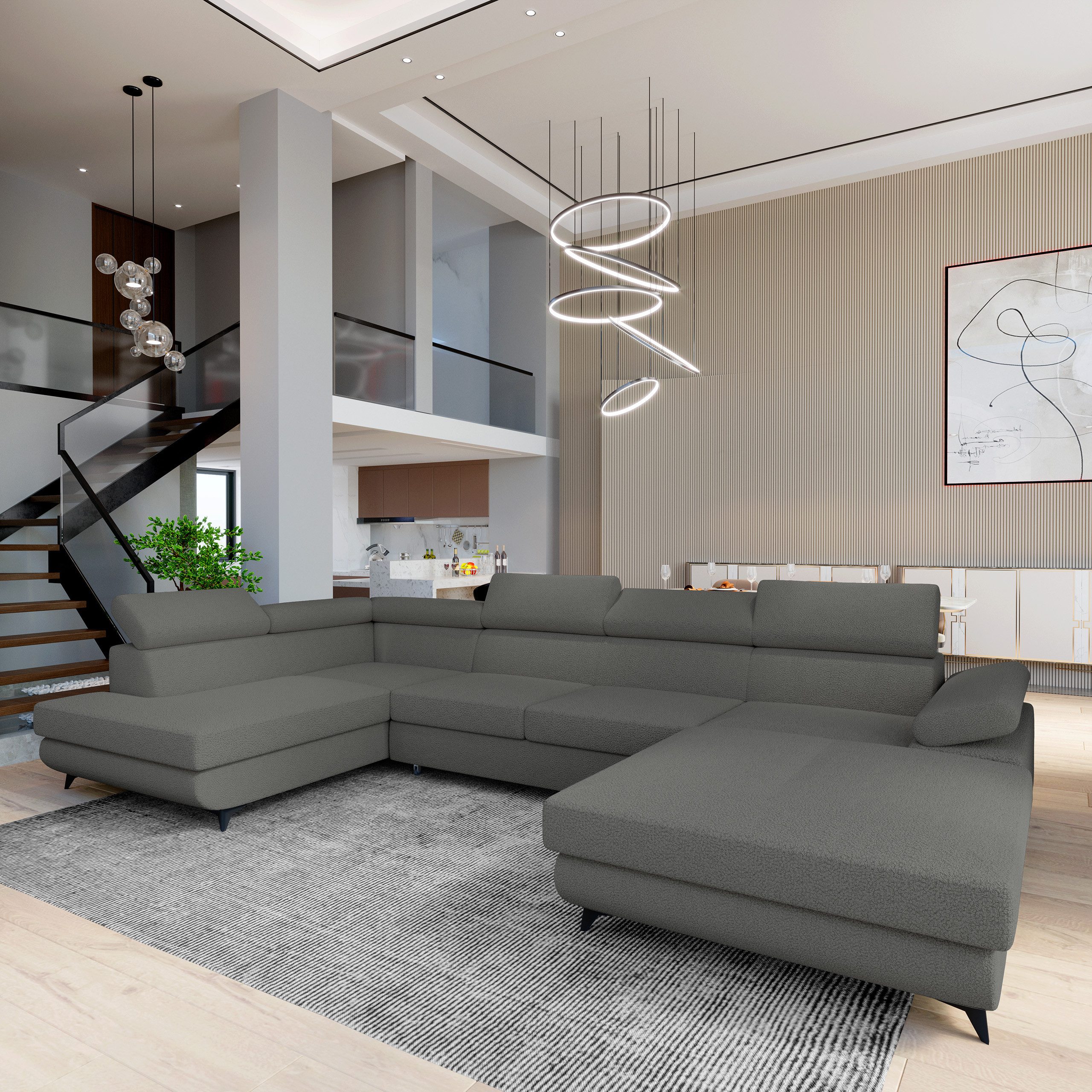 Masseno Ecksofa RUBANO mit Schlaffunktion U-Form, Sofa mit Bettkasten