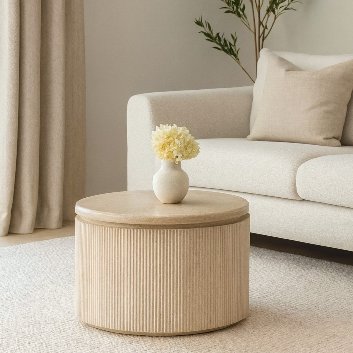 alesvelt Beistelltisch Lunado Travertin Tischplatte in edlem Säulenstil Ø55x55 CM (1-Tisch), Ø55x55 CM