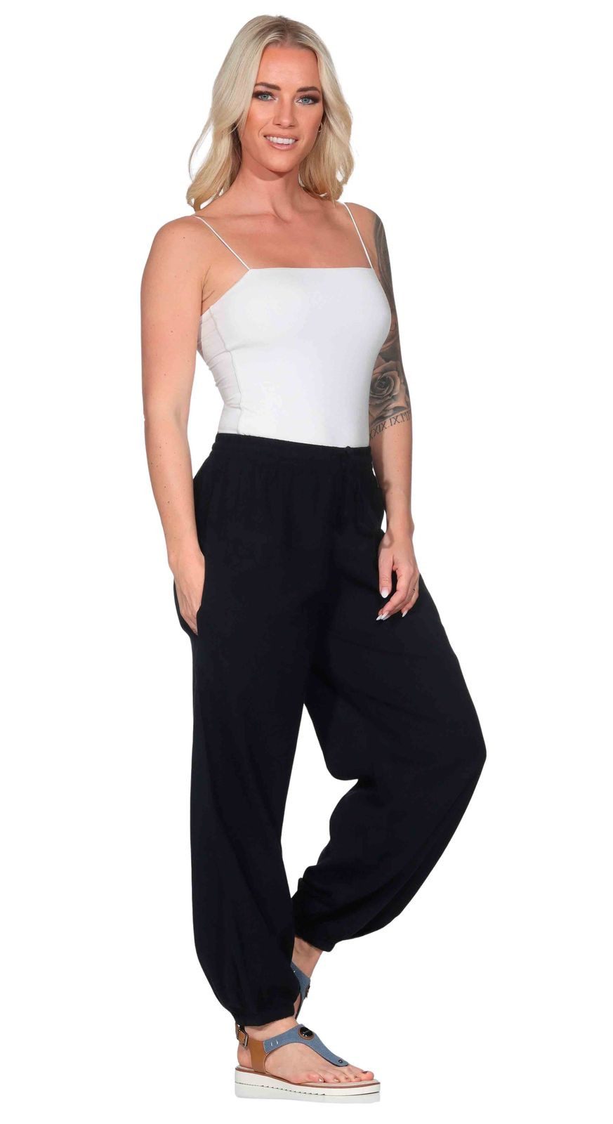 KUNST UND MAGIE Haremshose KUNST&MAGIE Damen Yoga/Pumphose Pluderhose unifarben Baumwolle lang