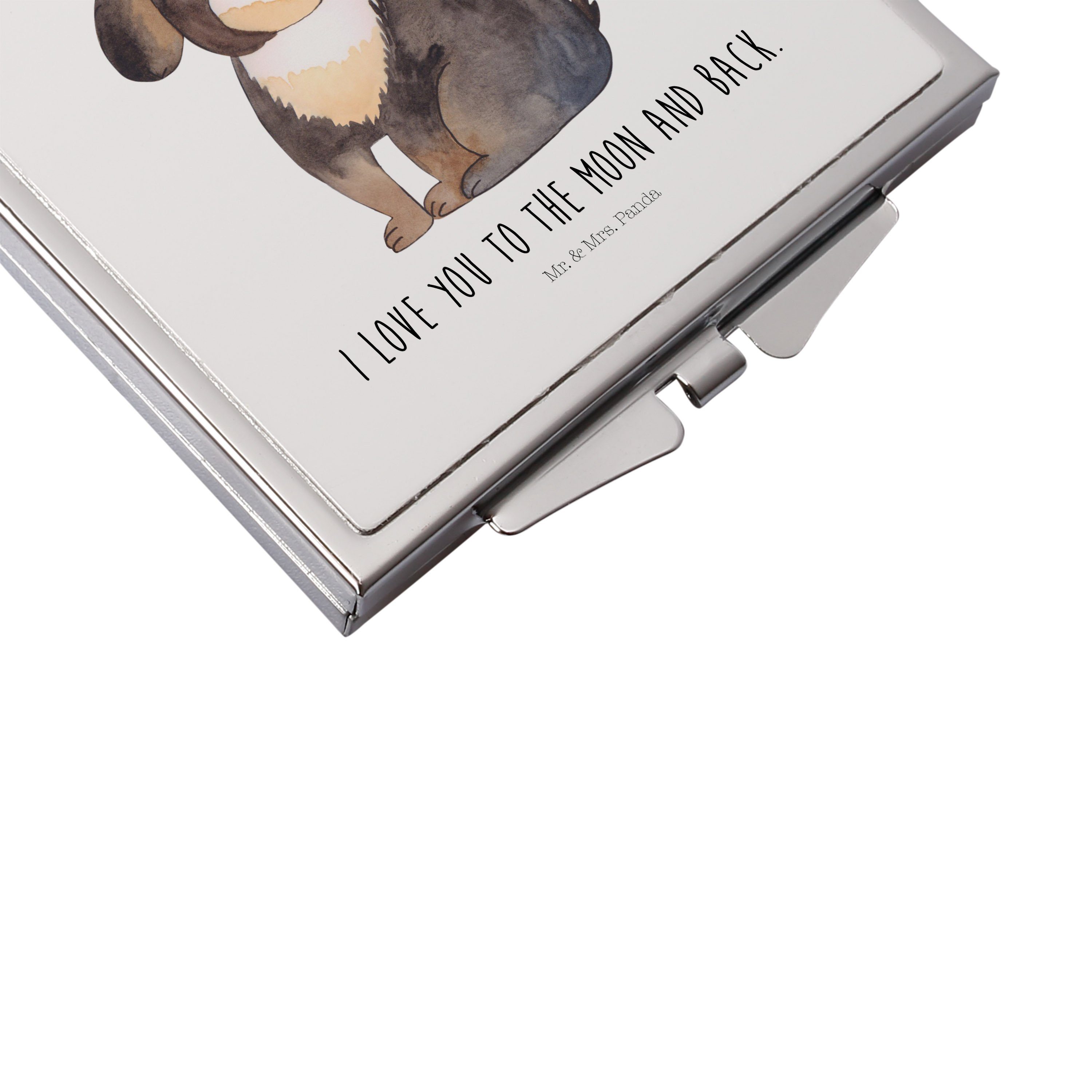 Mr. & Mrs. Panda Kosmetikspiegel Hund (1-St) - silber, Geschenk, Weiß flauschig, - Schminkspiegel, entspannt