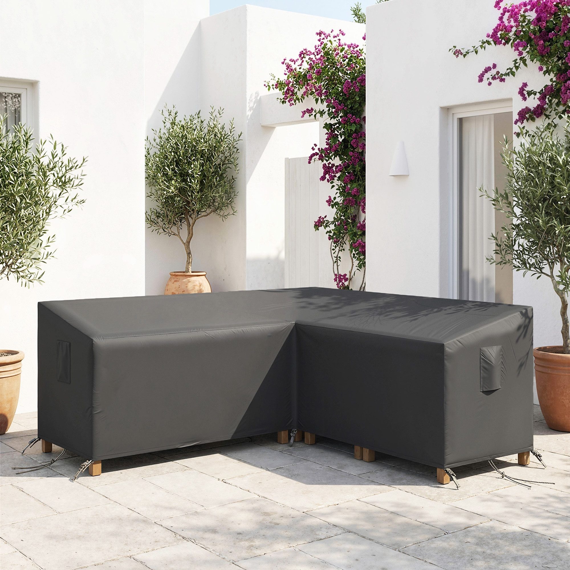 MC Star Gartenmöbel-Schutzhülle Schutzhülle für Gartenmöbel Winterfest Wasserdicht V-förmig (Anti-UV Abdeckung 420D Oxford Gewebe 216x216x78 cm Schwarz)