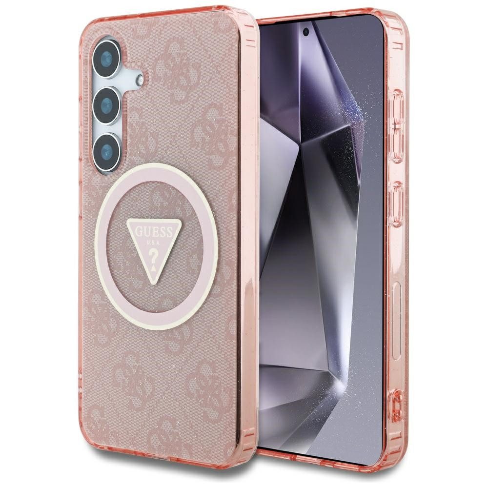 Guess Handyhülle Galaxy S25 Kunststoff rosa Glitter MagSafe Logo