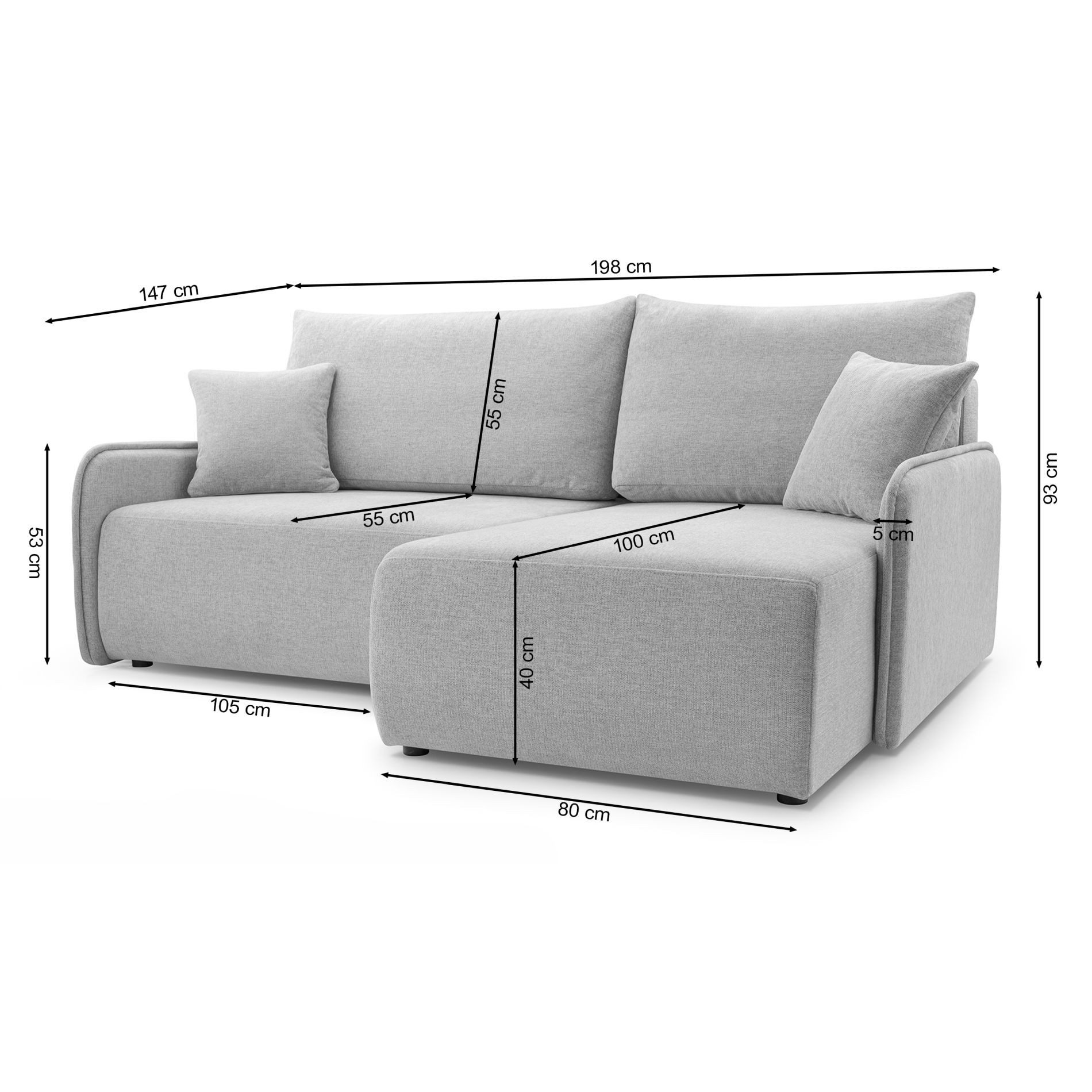Selsey Ecksofa NETARRO, Eckcouch mit Schlaffunktion & Bettkasten, 130×200 cm Liegefläche