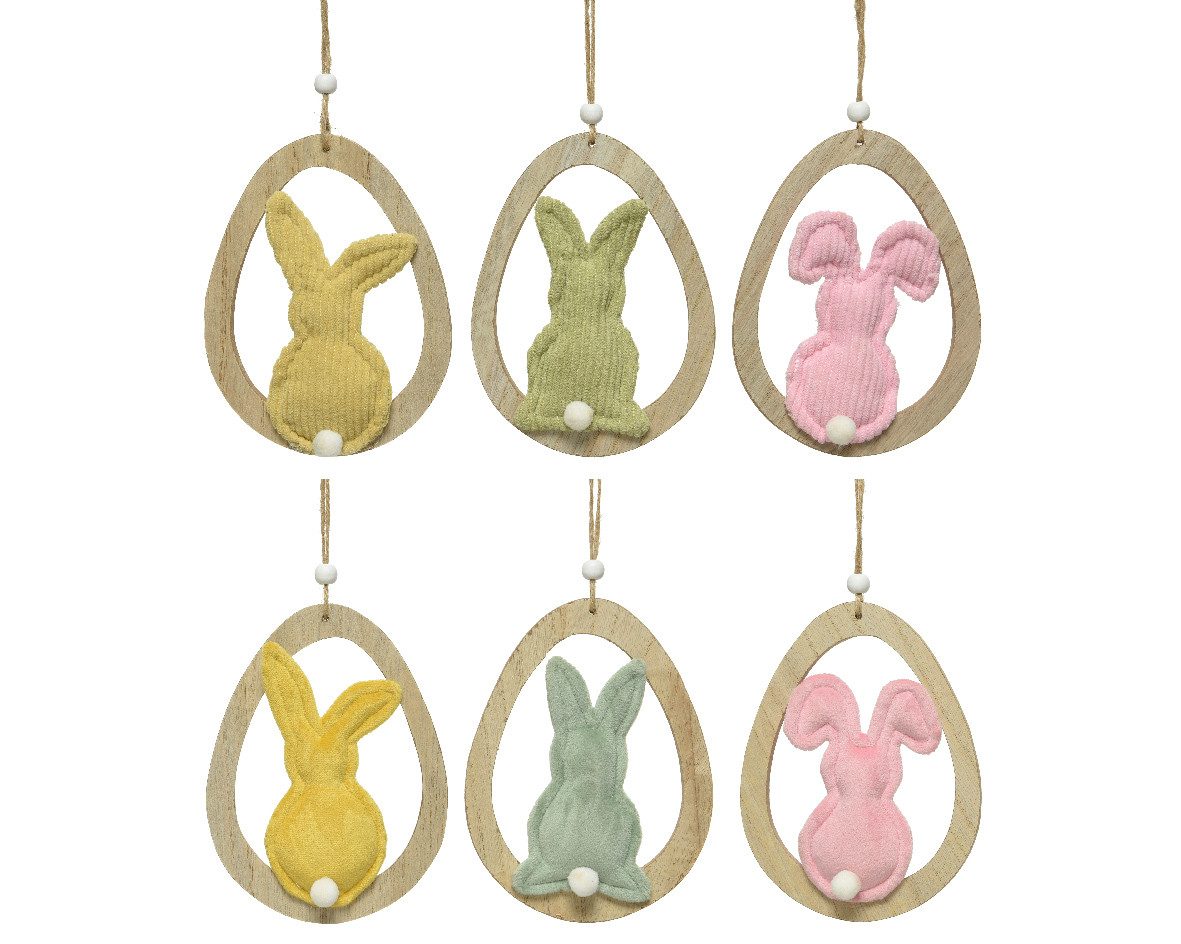 Decoris season decorations Osterfigur, Ostereier mit Hasen zum Aufhängen 16cm Samt / Holz 1 Stück sortiert