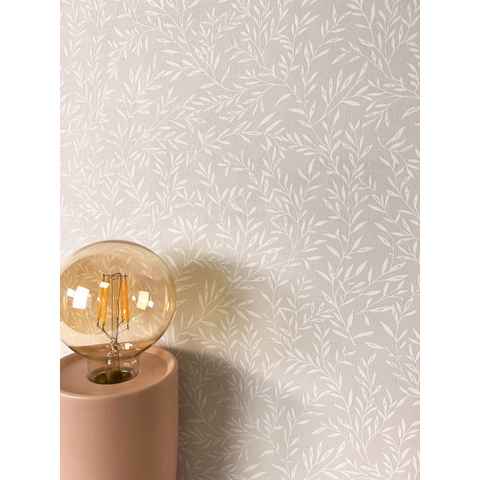 Newroom Vliestapete, Beige Tapete Floral Zweige - Vintage Blumentapete Weiß Romantisch 3D Optik Blätter für Schlafzimmer Wohnzimmer Küche