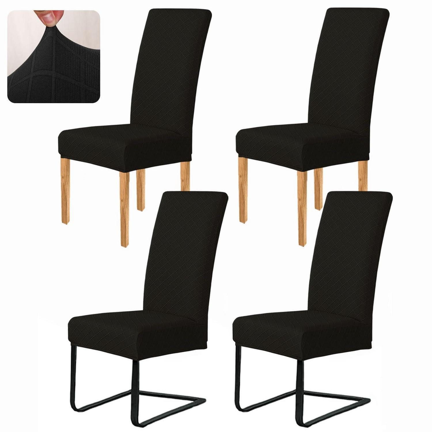 Stuhlbezug Stuhlhusse Spandex Stretch Abnehmbar Universal Schwarz 4er Set
