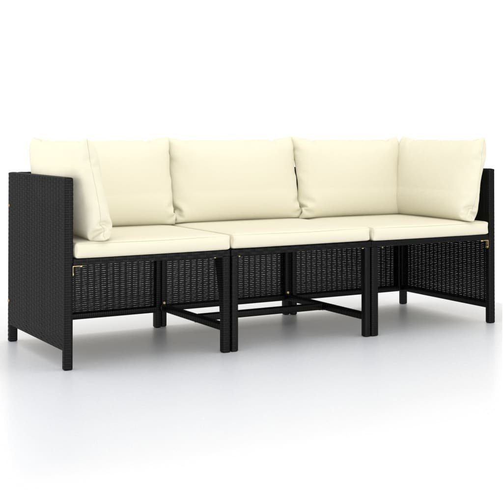 vidaXL Loungesofa 3-Sitzer-Gartensofa mit Auflagen Schwarz Poly Rattan, 1 Teile