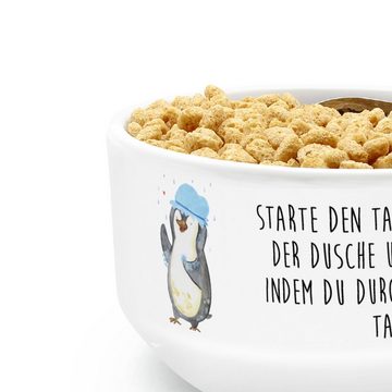 Mr. & Mrs. Panda Müslischale Pinguin Duschen - Weiß - Geschenk, Neustart, Porzellan Schale, Kerami, Keramik, (1-tlg), Liebevolles Design