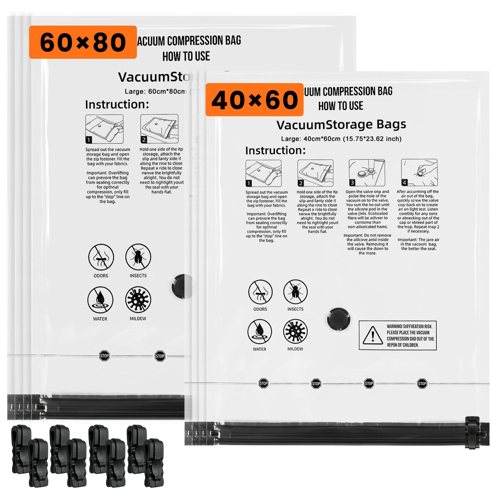 Bundviel Vakuumbehälter Vakuumbeutel 13 Stück Wiederverwendbar für Kleidung & Bettwäsche, Polyethylen, (Set, 8-tlg., 4×40×60 cm, 4×60×80 cm), für Kleidung Bettdecken Bettwäsche Plüschtiere Kissen Wolldecken Quilt