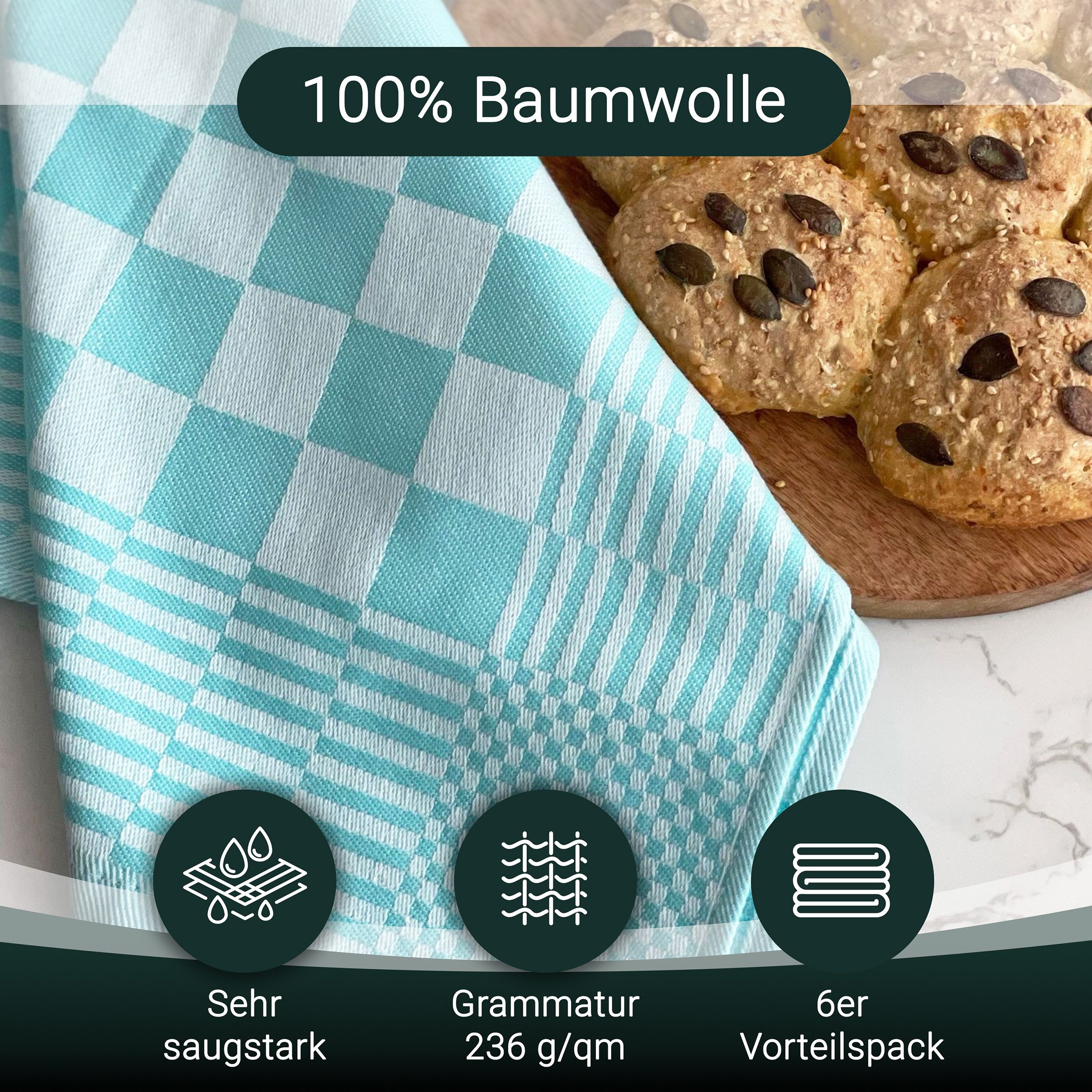 ZOLLNER Geschirrtuch, (Spar-Set, 6-tlg), 65 x 65 cm, 100% Baumwolle, vom Hotelwäschespezialisten