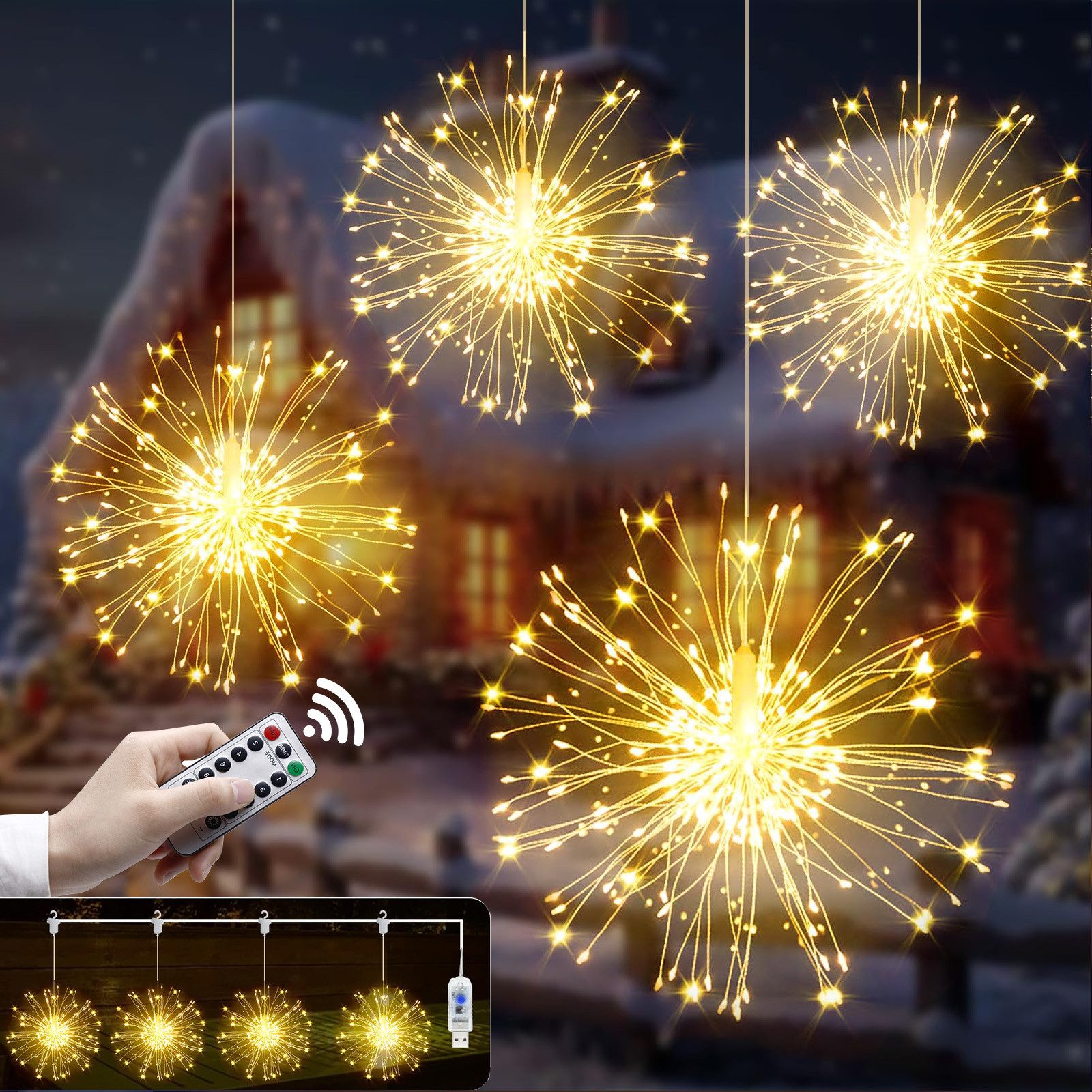 LED-Lichterkette LED Lichterkette Weihnachts,Feuerwerk Gartenleuchte mit Fernbedienung