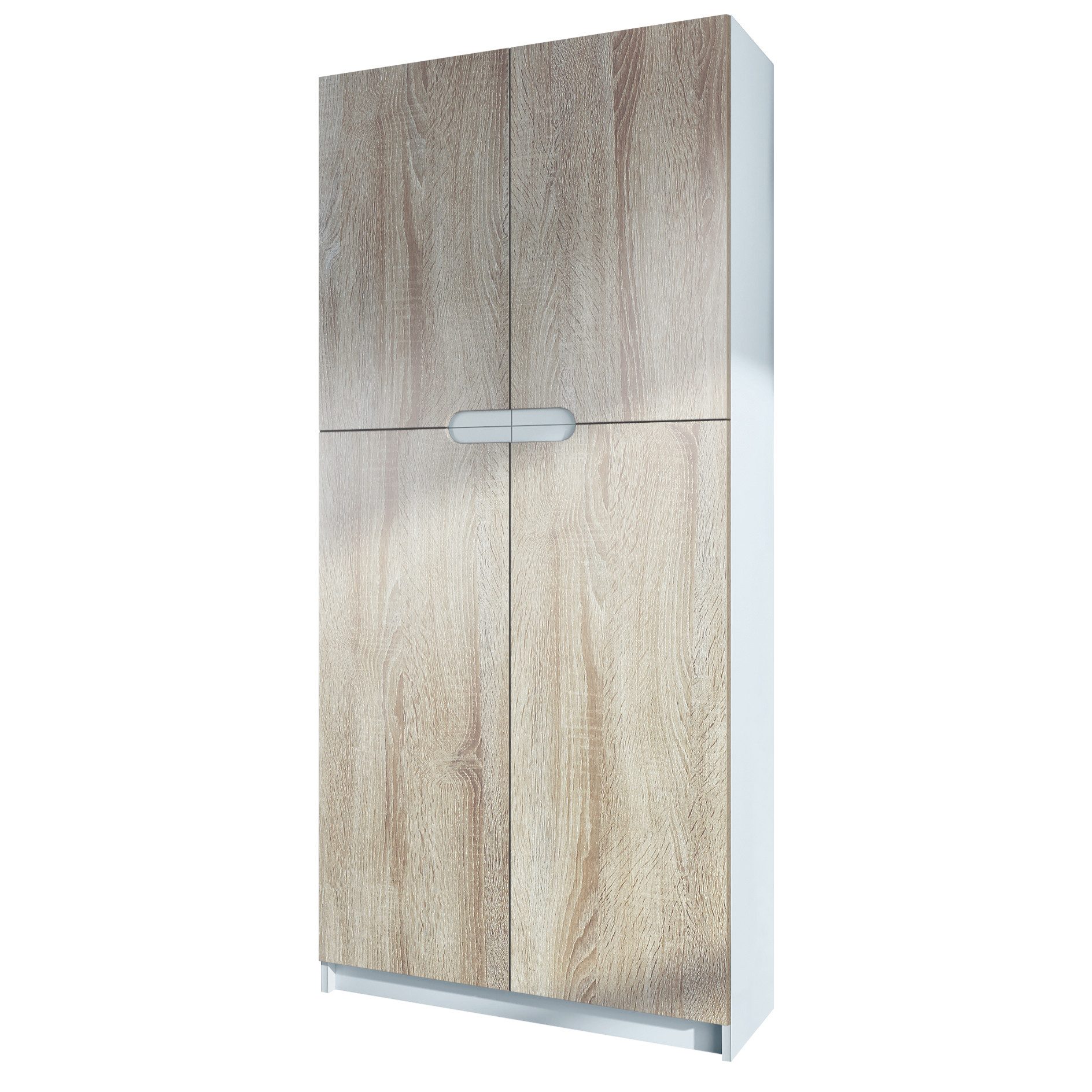 Vladon Aktenschrank Logan (Aktenschrank, mit 5 Fächern und 4 Türen) Weiß matt/Eiche Sägegrau (82 x 185 x 37 cm)