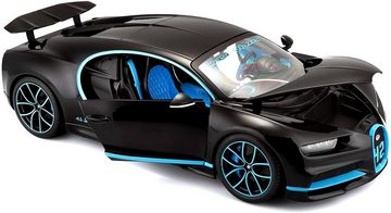 Bburago Modellauto Bugatti Chiron 42 Sekunden Weltrekord (schwarz), Maßstab 1:18, Originalgetreue Innenausstattung