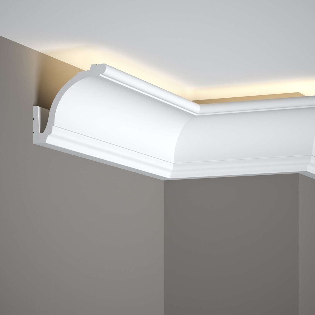 PROVISTON Stuckleiste Polystyrol, 92 x 83 x 2000 mm, Weiß, Vorhangleiste, Kleben, Polystyrol