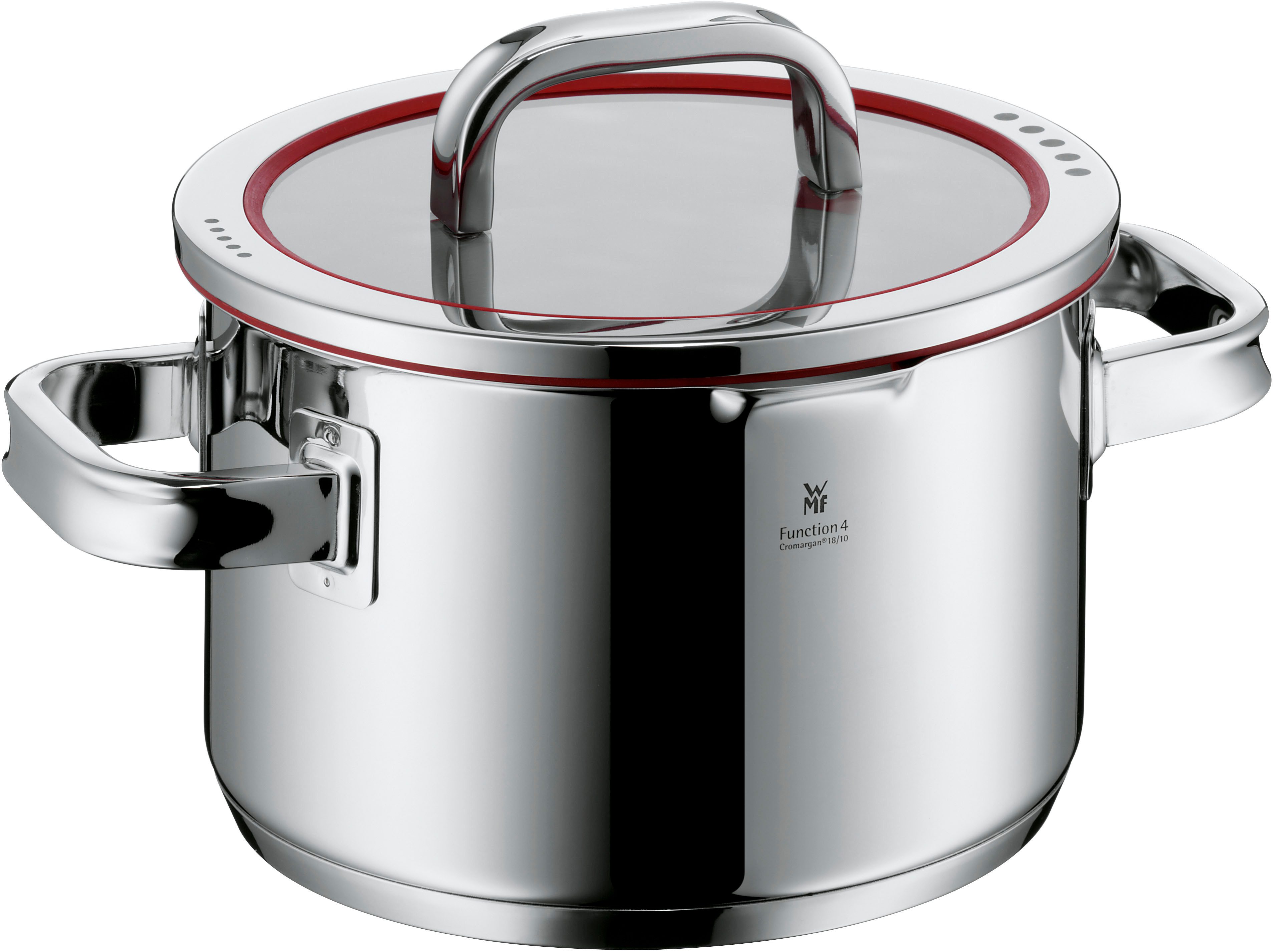 WMF Fleischtopf Function 4, Cromargan® Edelstahl Rostfrei 18/10 (2-tlg), wärmereduzierende Griffe, mit 4 Abgießfunktionen, Innenskalierung