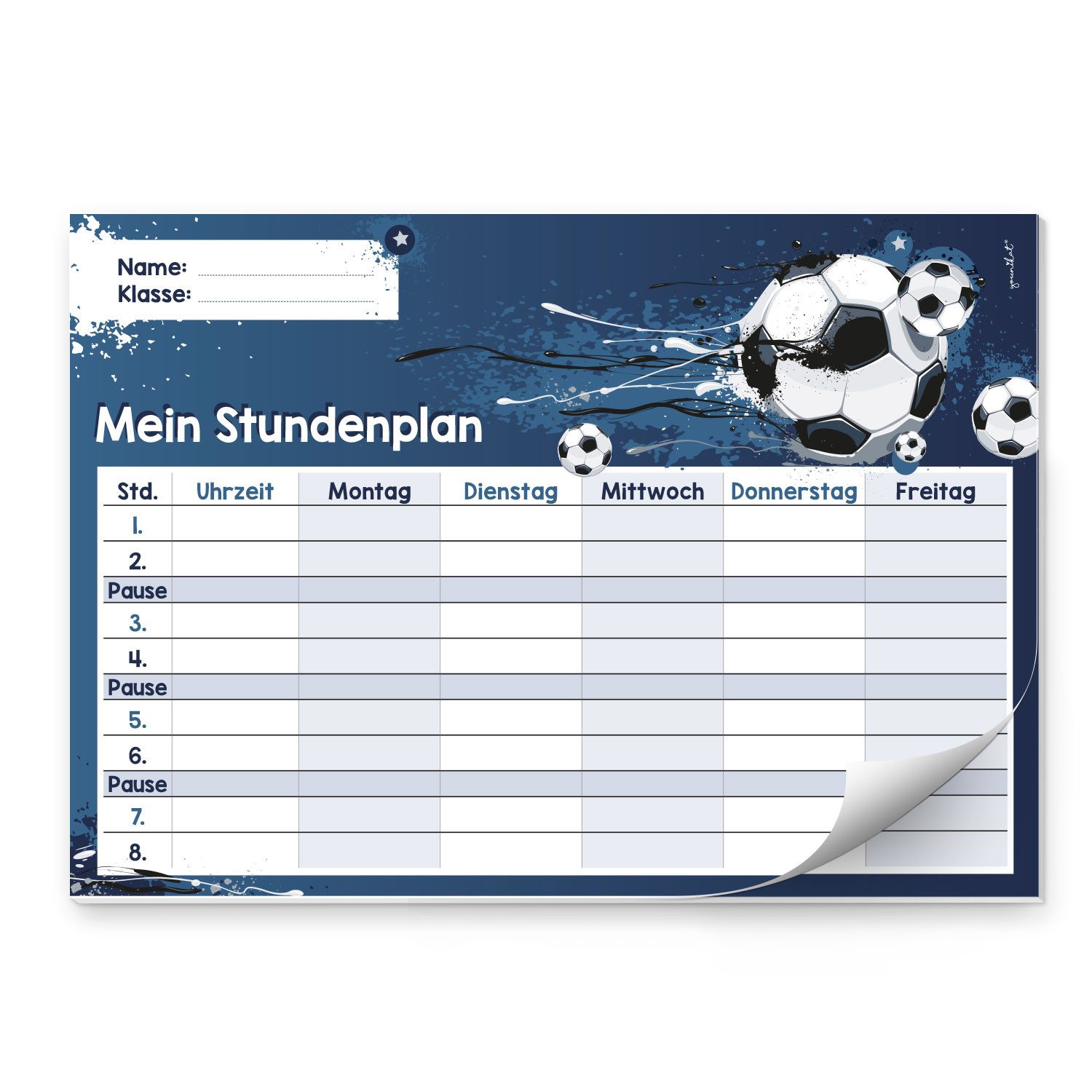 younikat Schülerkalender younikat Fußball Stundenplan in blau I DIN A4 Papier-Block I dv631