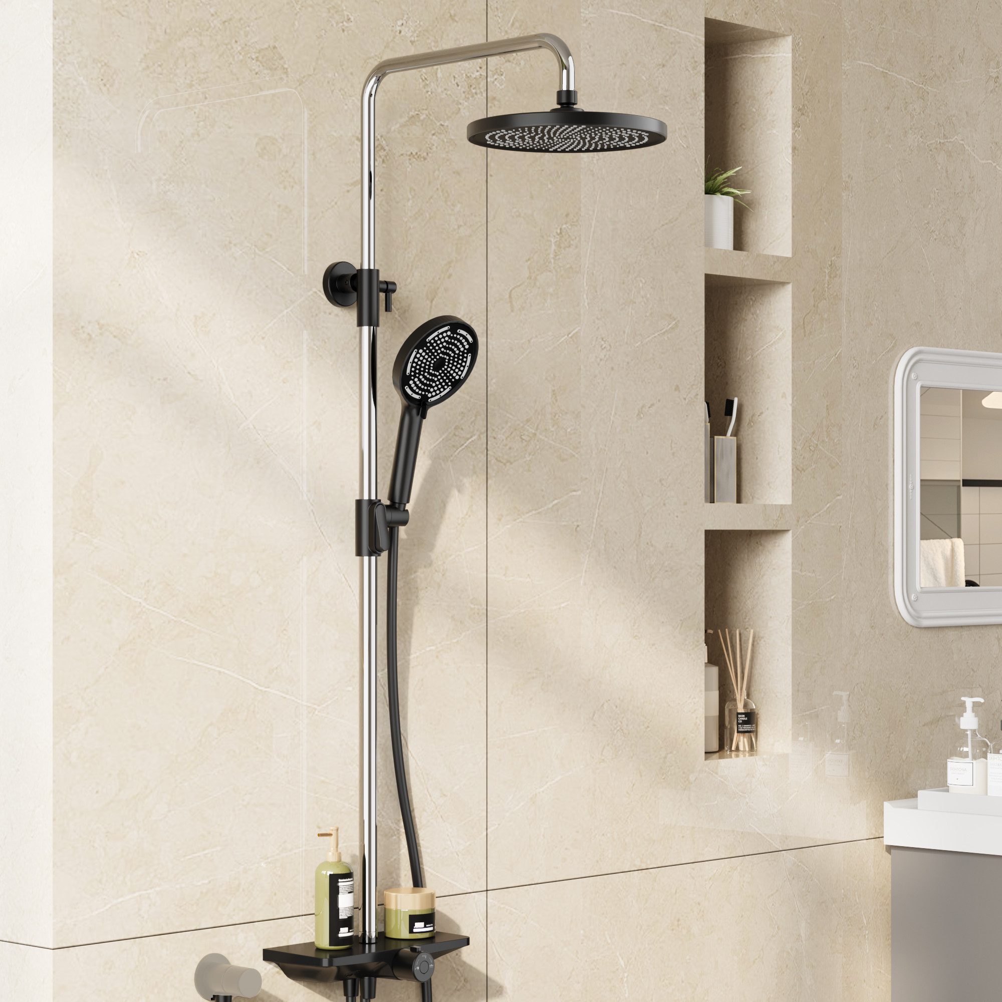GarveeMore Brausegarnitur Regendusche Duschsystem Ablage 3-Funktion günstig online kaufen