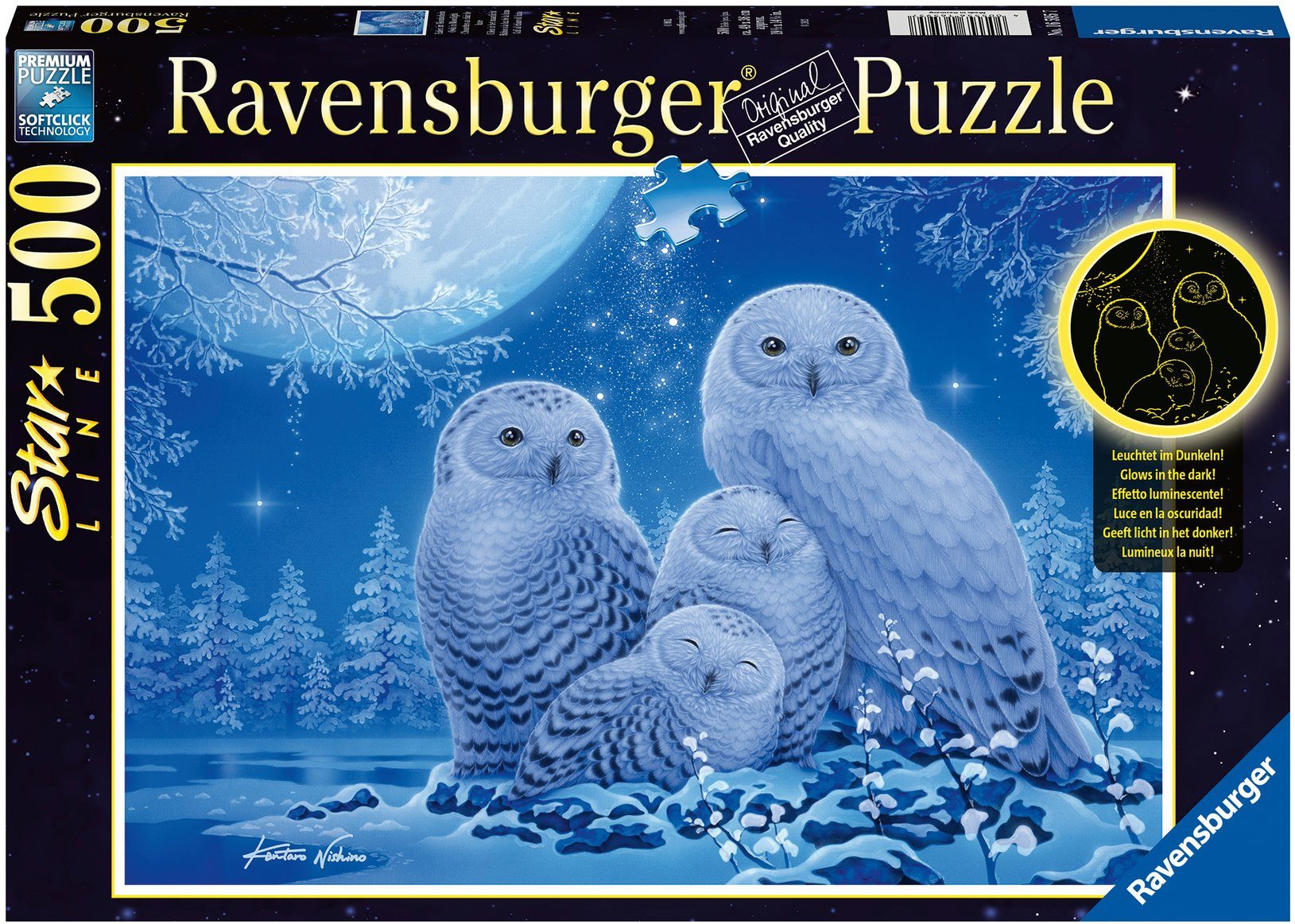 Ravensburger Puzzle Star Line - Eulen im Mondschein, 500 Puzzleteile, leuchtet im Dunkeln; Made in Germany, FSC® - schützt Wald - weltweit