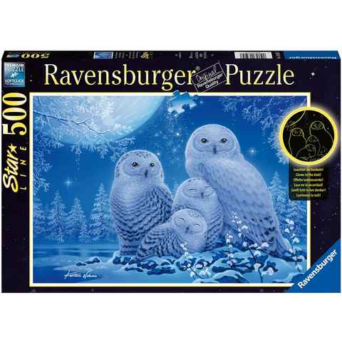 Ravensburger Puzzle Star Line - Eulen im Mondschein, 500 Puzzleteile, leuchtet im Dunkeln; Made in Germany, FSC® - schützt Wald - weltweit